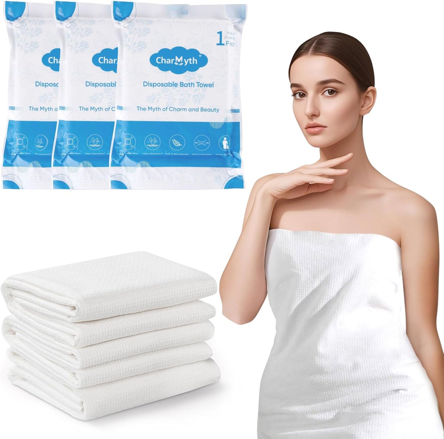 3 Pack Disposable Bath Towel 56'' x 27.5'' Disposable Body Towels for Travel, Durable Large Portable Towels for Camping Beach Swimming SPA, Individually Packed