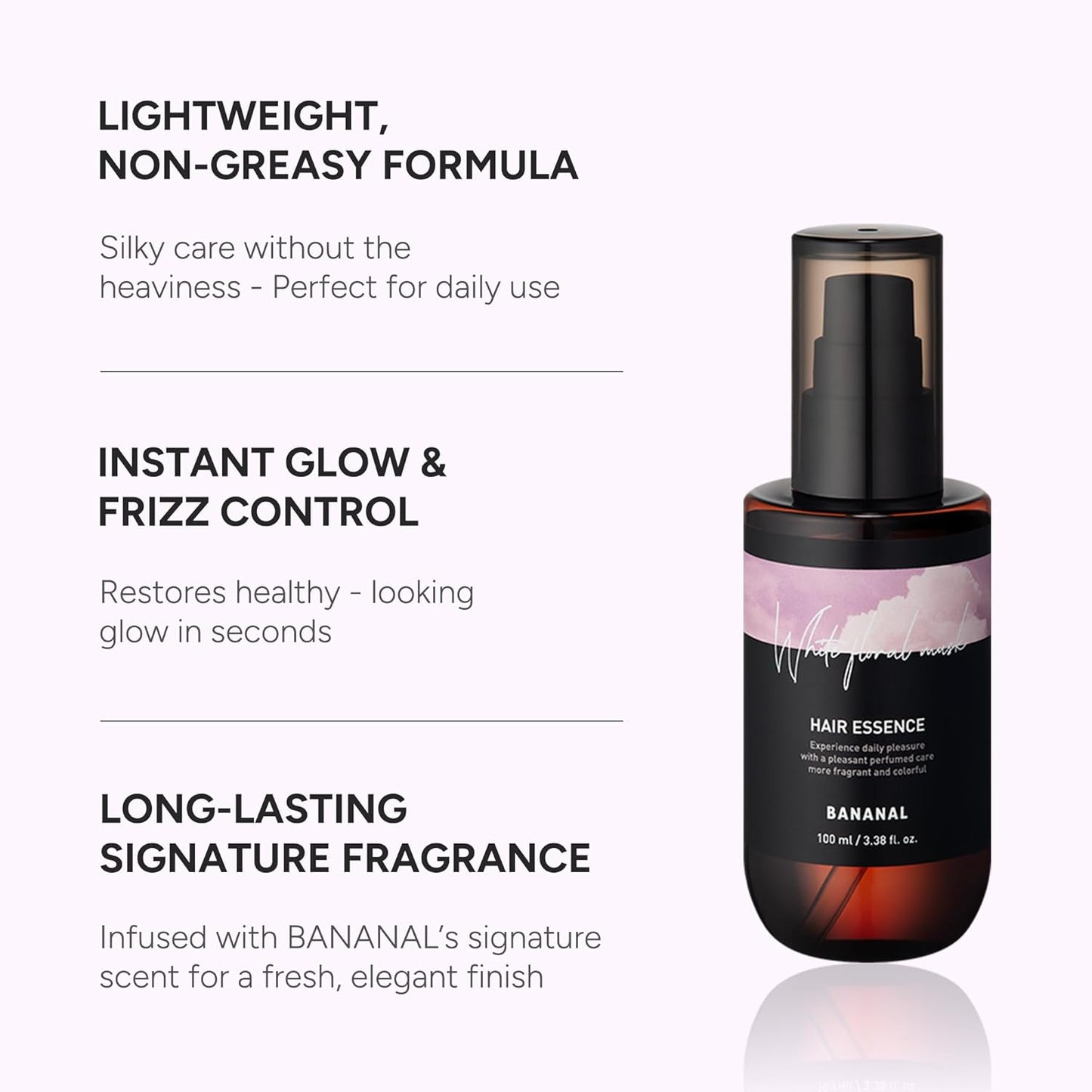 Perfumed Hair Oil & Serum 2-in-1 – Korean Essence Oil for Frizzy, Dry, Damaged Hair & Glass Hair Shine – Argan Oil & Amino Acids – Sulfate & Paraben-Free – White Floral Musk, 100ml / 3.38 fl oz