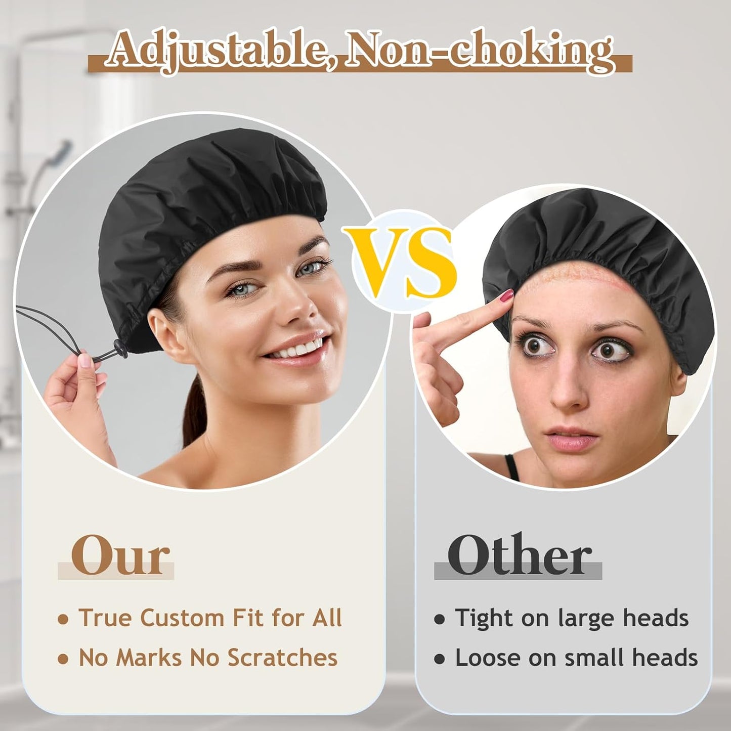 Adjustable Shower Cap with Terry Cloth Lining, Dual Waterproof Shower Cap Reusable for Women Men Large Hair Cap for Shower Double Layer Soft Bath Cap for Braids, Long Hair, Locs, Dreadlocks