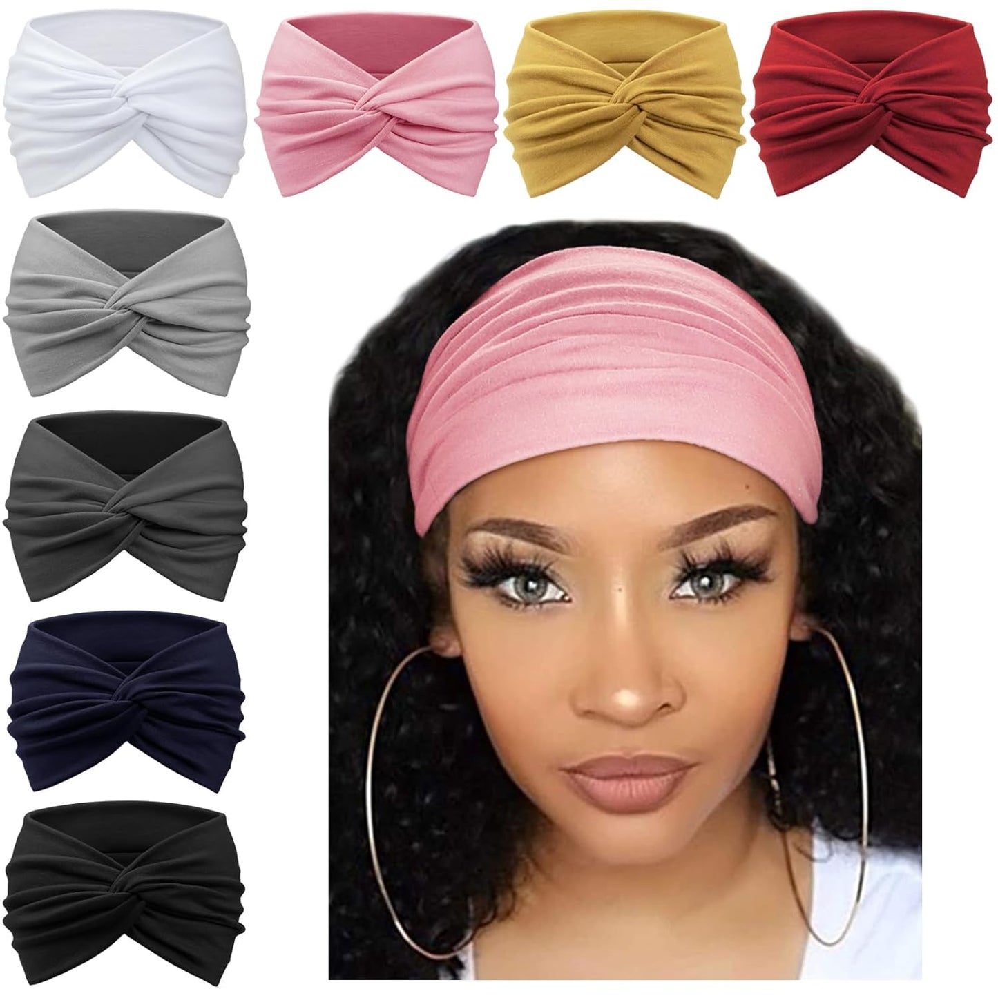 Extra Wide Headbands for Women Large Turban Headband Non Slip Boho Elastic Hairband Hair Twisted Knot Head Bands Accessories