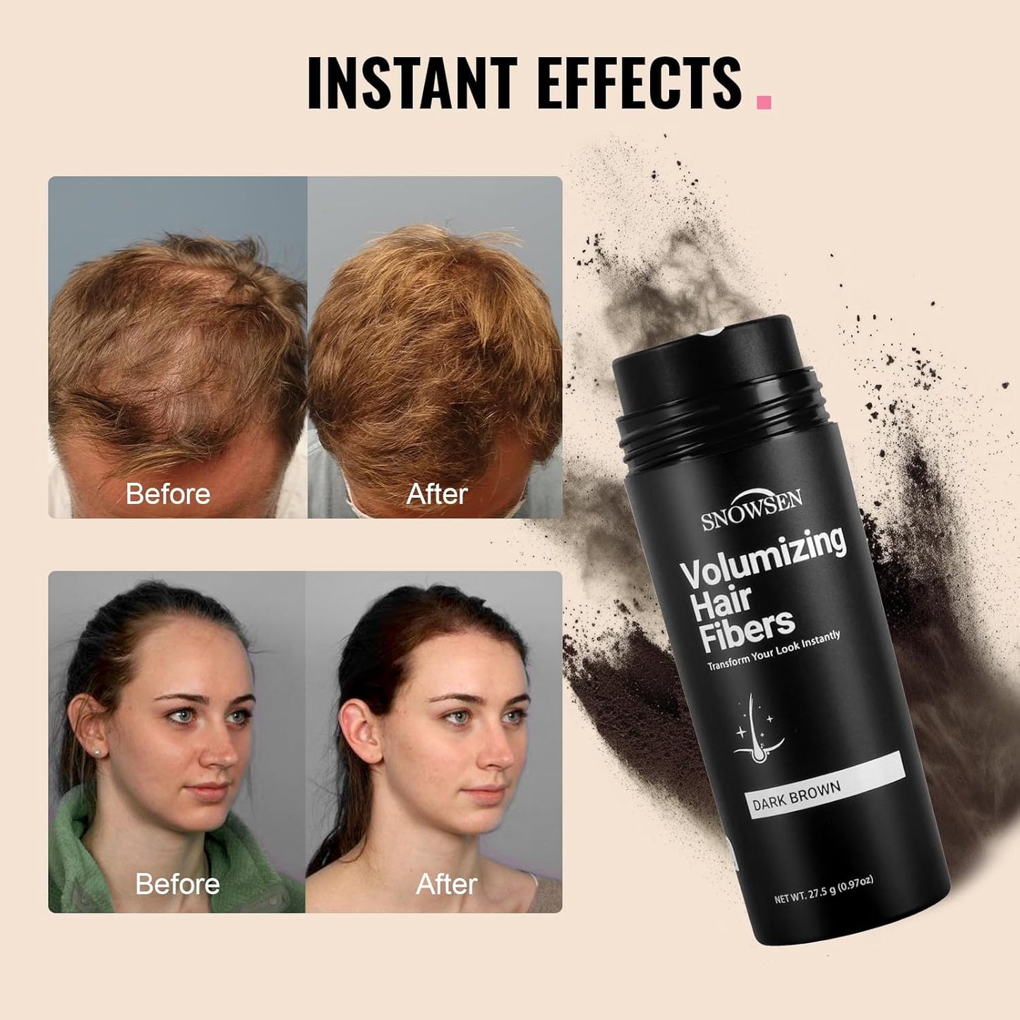 Hair Fibers for Thinning Hair, Dark Brown, Professional 5-in-1 Hair & Beard Styling Set, Include Applicator Pump, Fiber Hold Spray, Application Card, Hairline Comb,Hair Powder for Women & Men