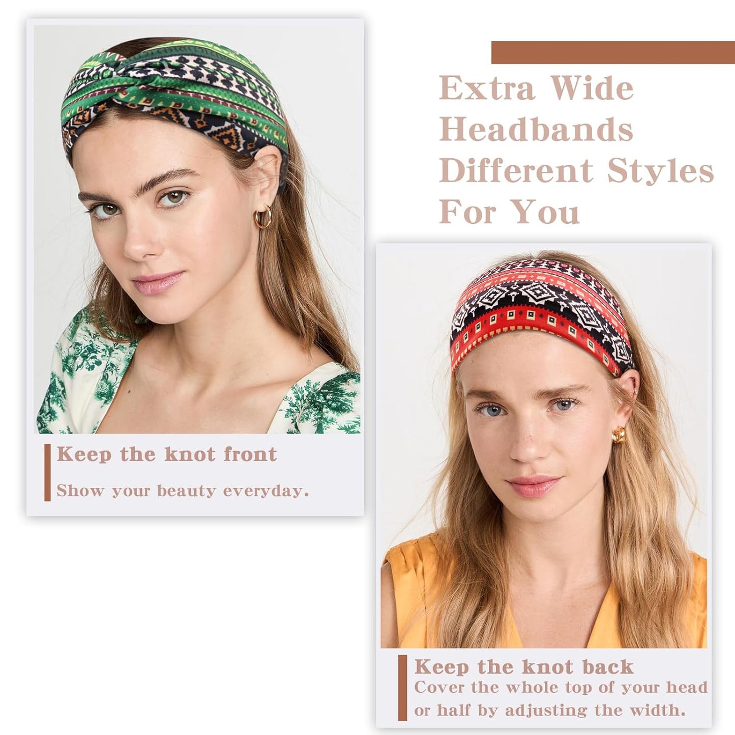 Wide Headbands for Women No Slip Boho Head Bands Soft Turban Twist knot Headband Yoga Workout Head Wraps for Women, Pack of 6