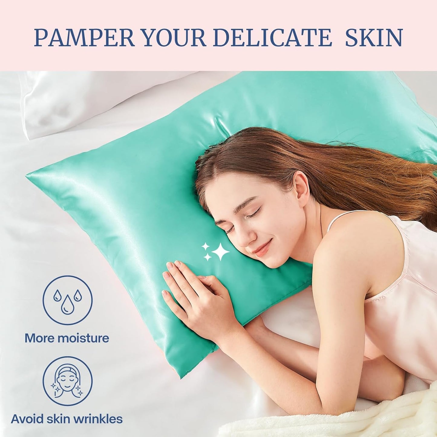 BEDELITE Satin Pillowcase for Hair and Skin, Super Soft Similar to Silk Pillow Cases 4 Pack with Envelope Closure, Cooling Pillowcases for Women Men (20"x26" Standard Size, Turquoise)