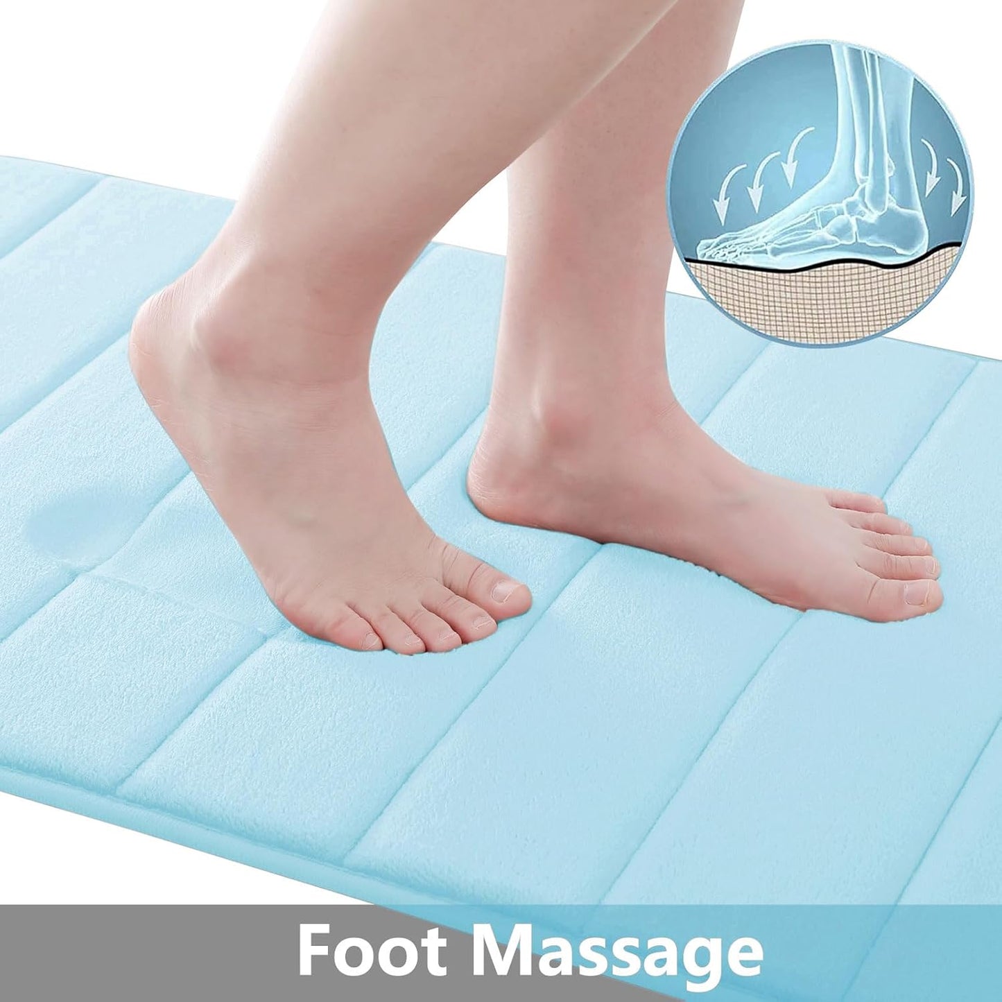 Buganda Memory Foam Bath Mat, 47" x 20", Ultra Soft and Non-Slip Bathroom Rugs, Water Absorbent and Machine Washable Bath Rug Runner for Bathroom, Shower, and Tub, Light Blue