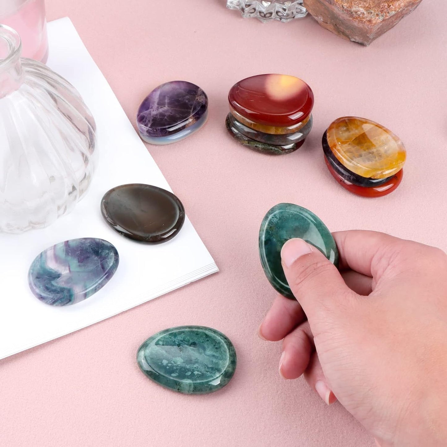 Artistone Ocean Jasper Crystal Thumb Worry Stones Chakra Healing Crystals Pocket Palm Stone Home Decor Meditation