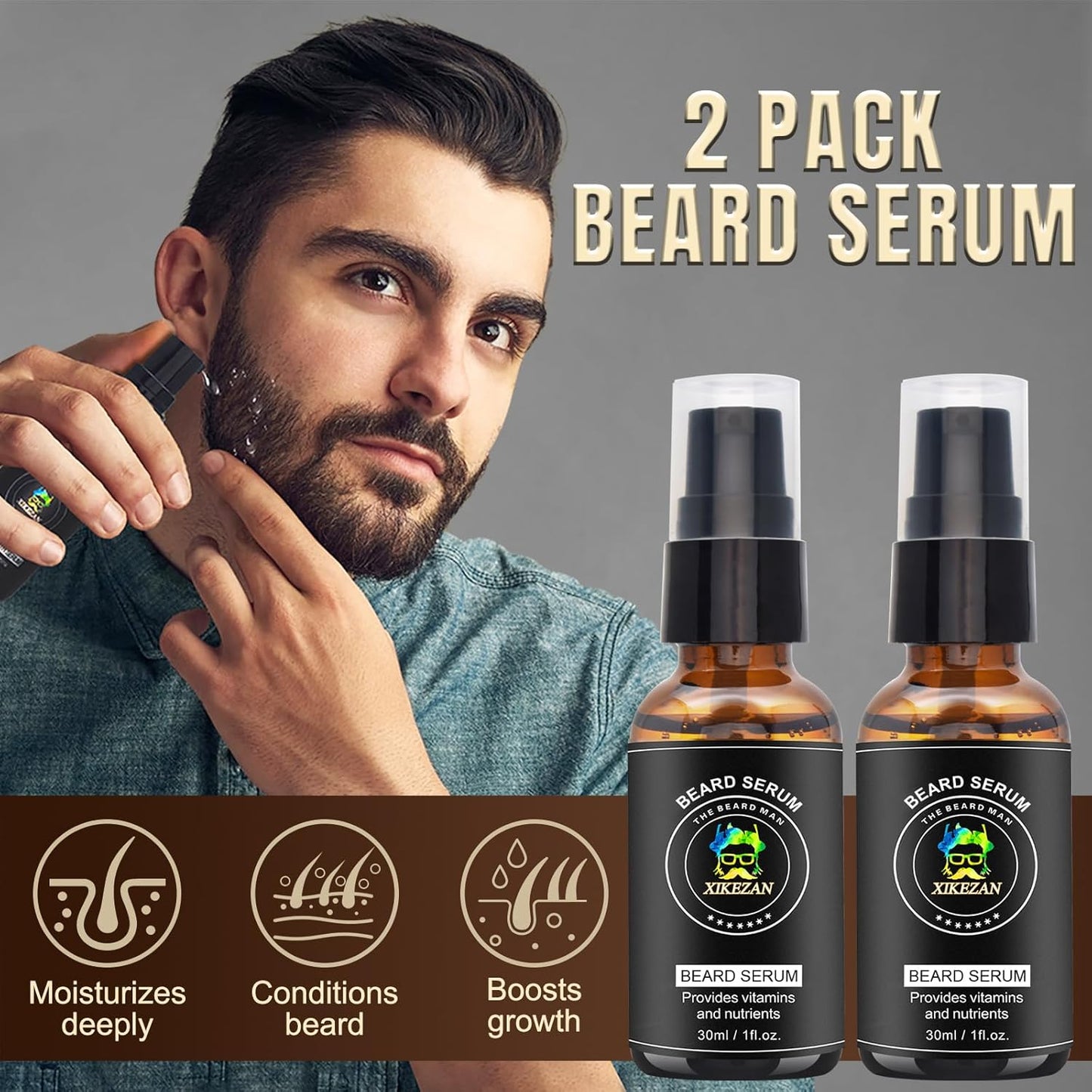 XIKEZAN Beard Kit for Men Grooming & Care Set w/2 Pack Beard Serum, Wash, Oil, Balm, Comb, Brush, Scissor, Bag, EBook, Unique Birthday Gifts for Men Him Dad Husband Brother Christmas Stocking Stuffers