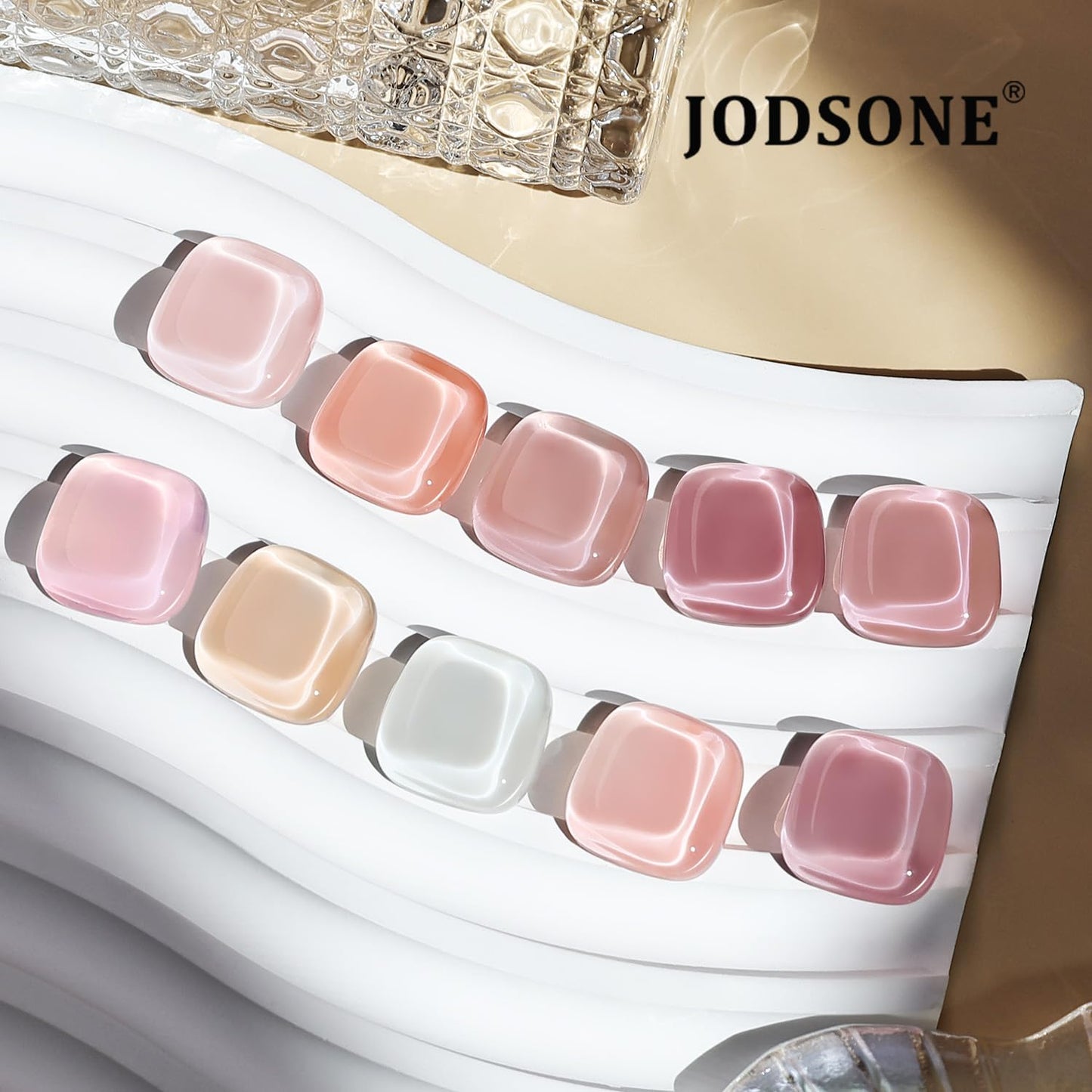 JODSONE 12 PCS Gel Nail Polish Set with Base Coat Top Coat 10 Colors White Pink Nude Jelly Gel Polish Perfect for DIY Nail Art at Home