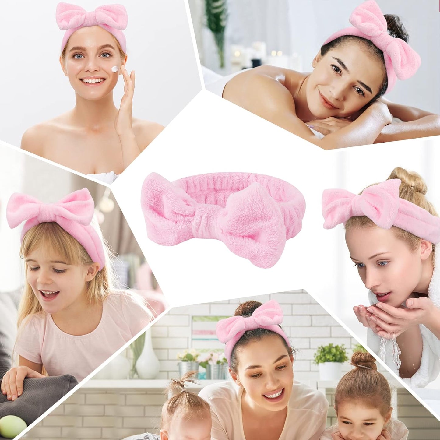 Casoty Pink 6 Pcs Spa Headband, Hair Band for Washing Face, Makeup Headband, Skincare Headbands, Soft Fleece Hairband for Face Washing Yoga