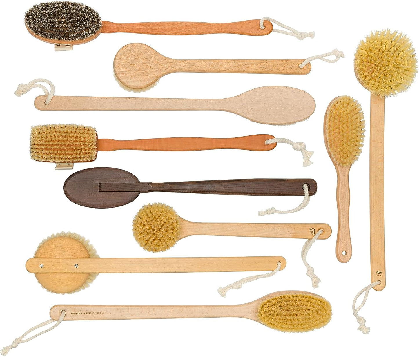 REDECKER Beechwood Bath and Shower Brush - Boar Bristle Back Brush Shower - 17-3/4 inch Handle for Hard-to-Reach Areas - Natural Pig Bristle Fibers Remove Dead Skin - Long Handled Bristle Shower Brush