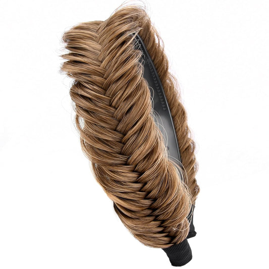 DIGUAN Headband Synthetic Hair Plaited Headband Braid With Teeth Hair Band Accessories for Women Girl Width 1.5 Inch (W-Claybank)