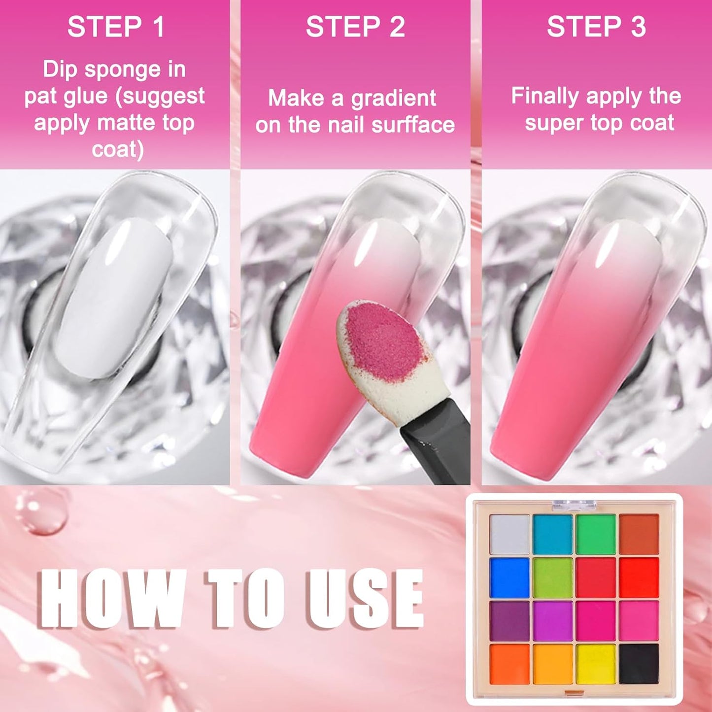 16 Colors Nail Pigment Powder Palette, Ombre Nails Set Colored Nail Powder Pigmentos para Uñas, French Aura Nail Art Palette Long-lasting Manicure DIY Accessories