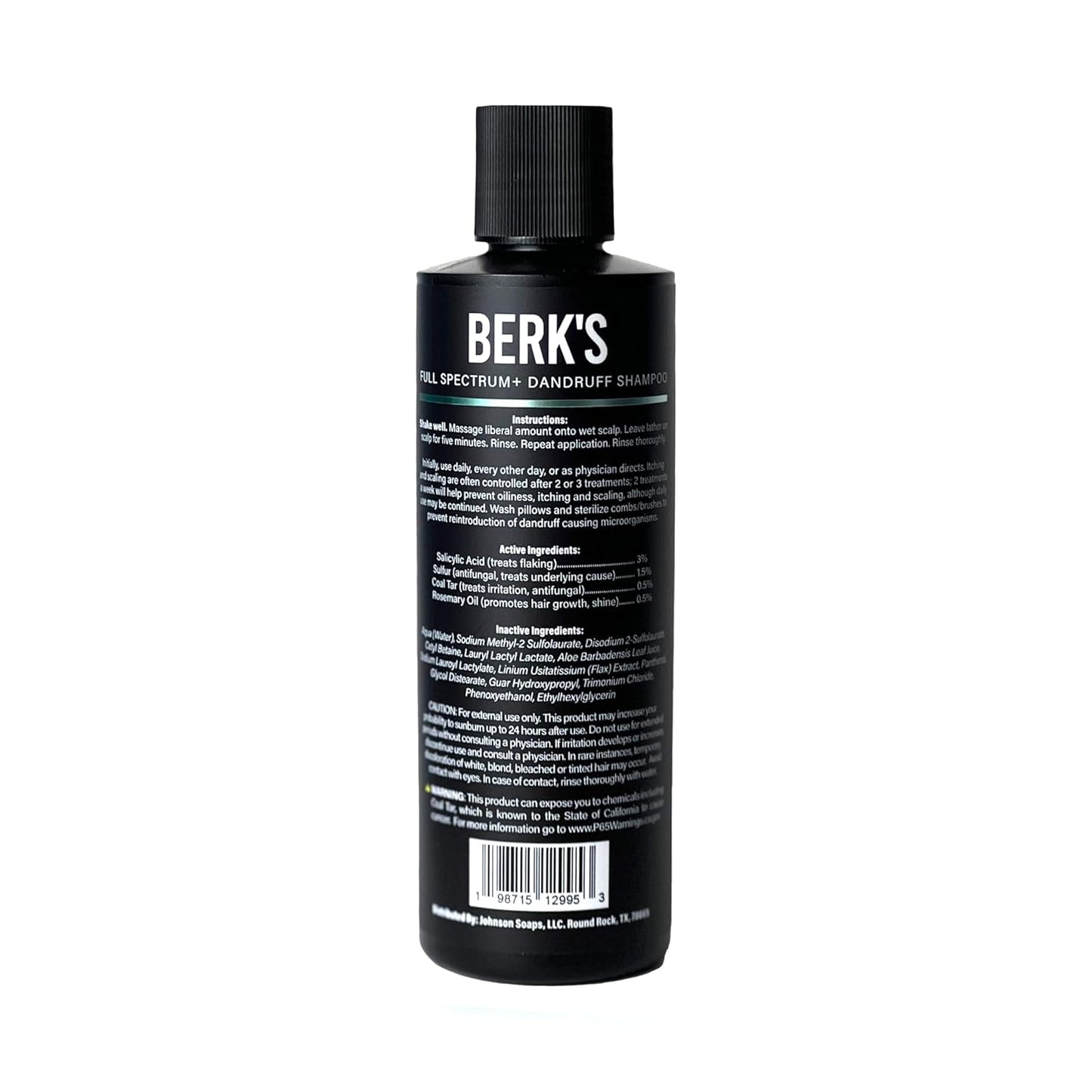Berk's Full Spectrum Dandruff Shampoo with Coal Tar, Salicylic Acid, Sulfur, and Rosemary Oil, 8 Fl Oz