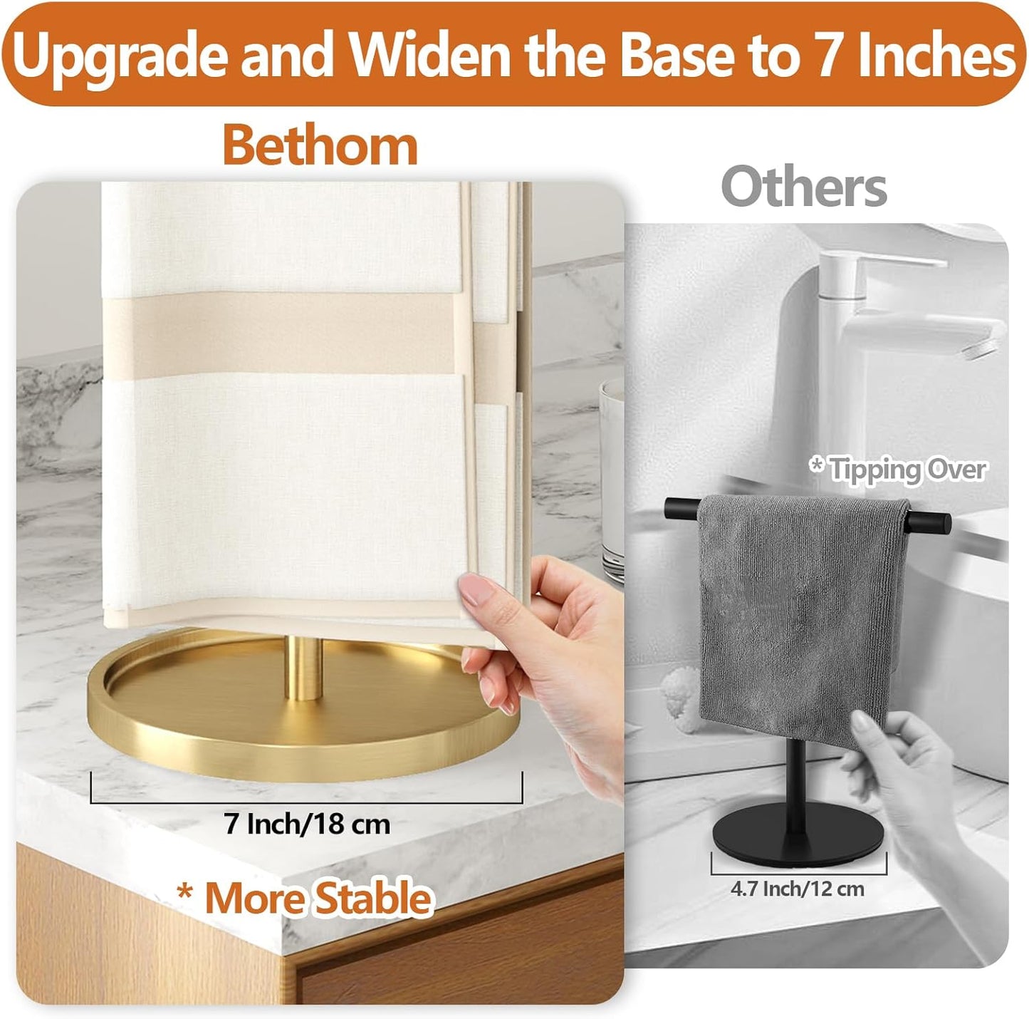 Bathroom Hand Towel Holder Stand Gold, S-Shape Countertop Towel Standing, Stainless Steel Towel Rack Bar Holds 2 Towels for Kitchen