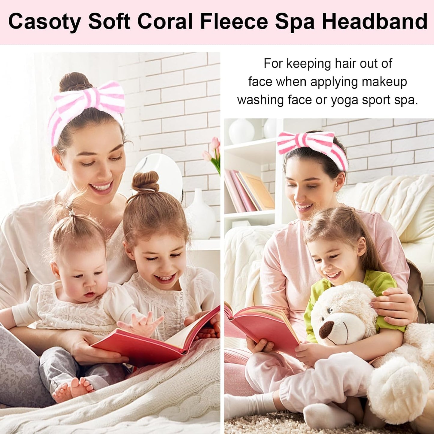 Casoty 6 Pcs Spa Skincare Headband for Women Makeup Headband, Hair Holder for Washing Face, Soft Coral Fleece Headbands for Makeup, Bow Headbands for Face Washing Shower Skin Care Yoga