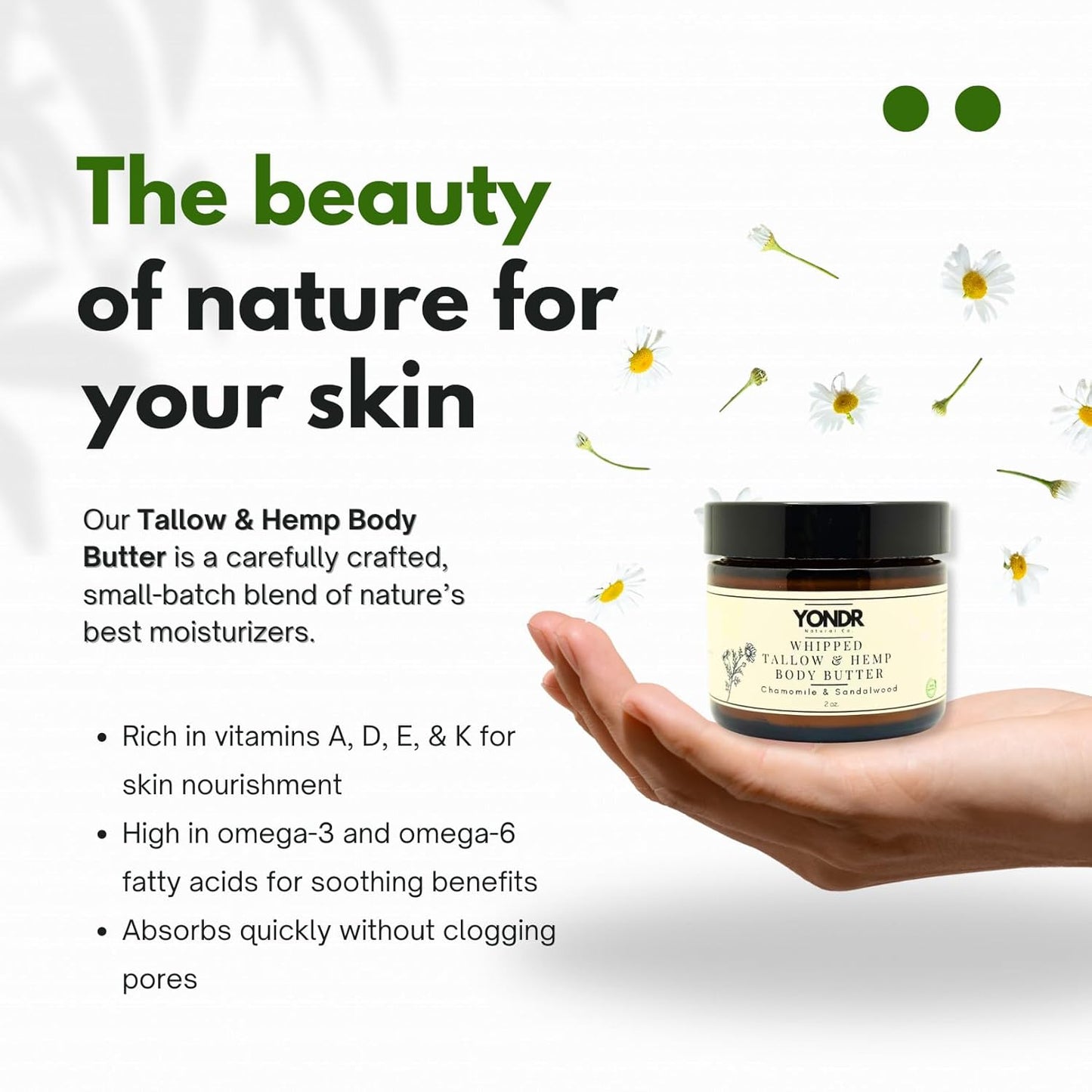 Tallow & Hemp Body Butter – Whipped Grass‑Fed Tallow + Hemp Seed Butter – Calming Chamomile/Sandalwood/Lavender – Deep Hydration for Dry & Sensitive Skin (4 oz)