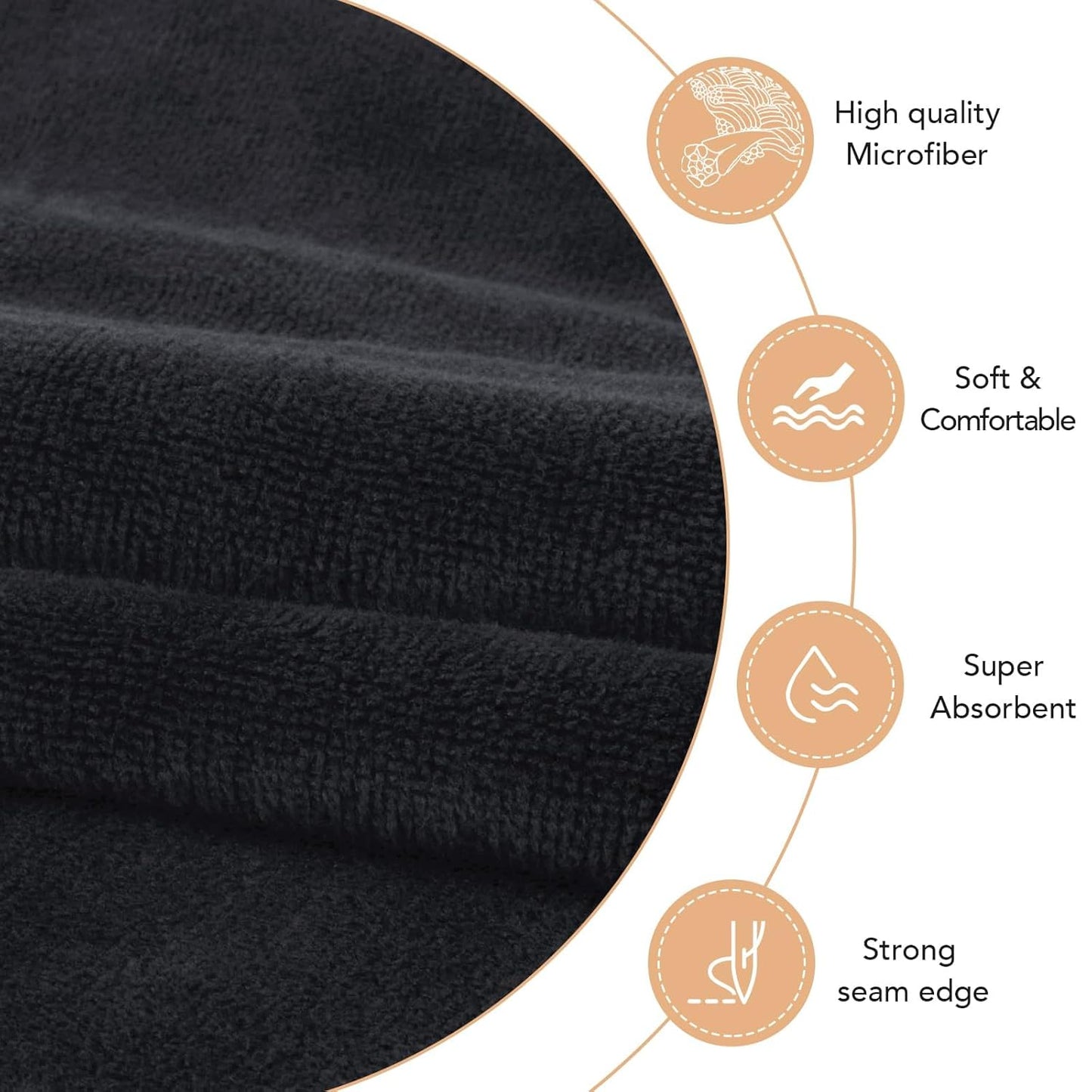 SUNLAND Microfiber Hair Towels Anti Frizz Hair Drying Towel Super Absorbent Fast Drying Turbans for Wet Curly Hair Soft Hair Towel Wrap with Elastic Band for All Hair Types 40 X 28 inches 2Pack Black