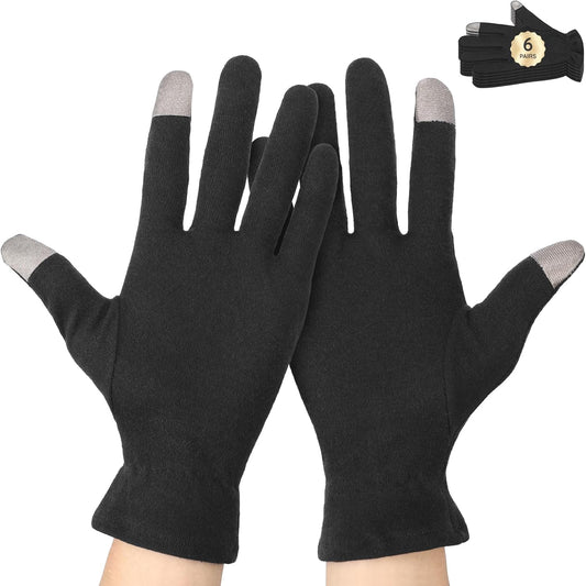 Segbeauty 12 Counts Touchscreen Gel Cotton Gloves Black with Elastic Band, 6 Pair Touch Screen Hand Moisturizing Cotton Gloves for Dry Hands Sleeping Overnignt, Reusable Hand Care Moisture Sleep Glove