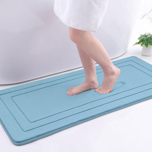 Arotive Memory Foam Bathroom Rug Mat 47x17, Ultra Soft and Absorbent Bath Mat, Machine Wash Dry, Comfortable Bath Rug Carpet for Bathroom Floor, Tub and Shower, Blue