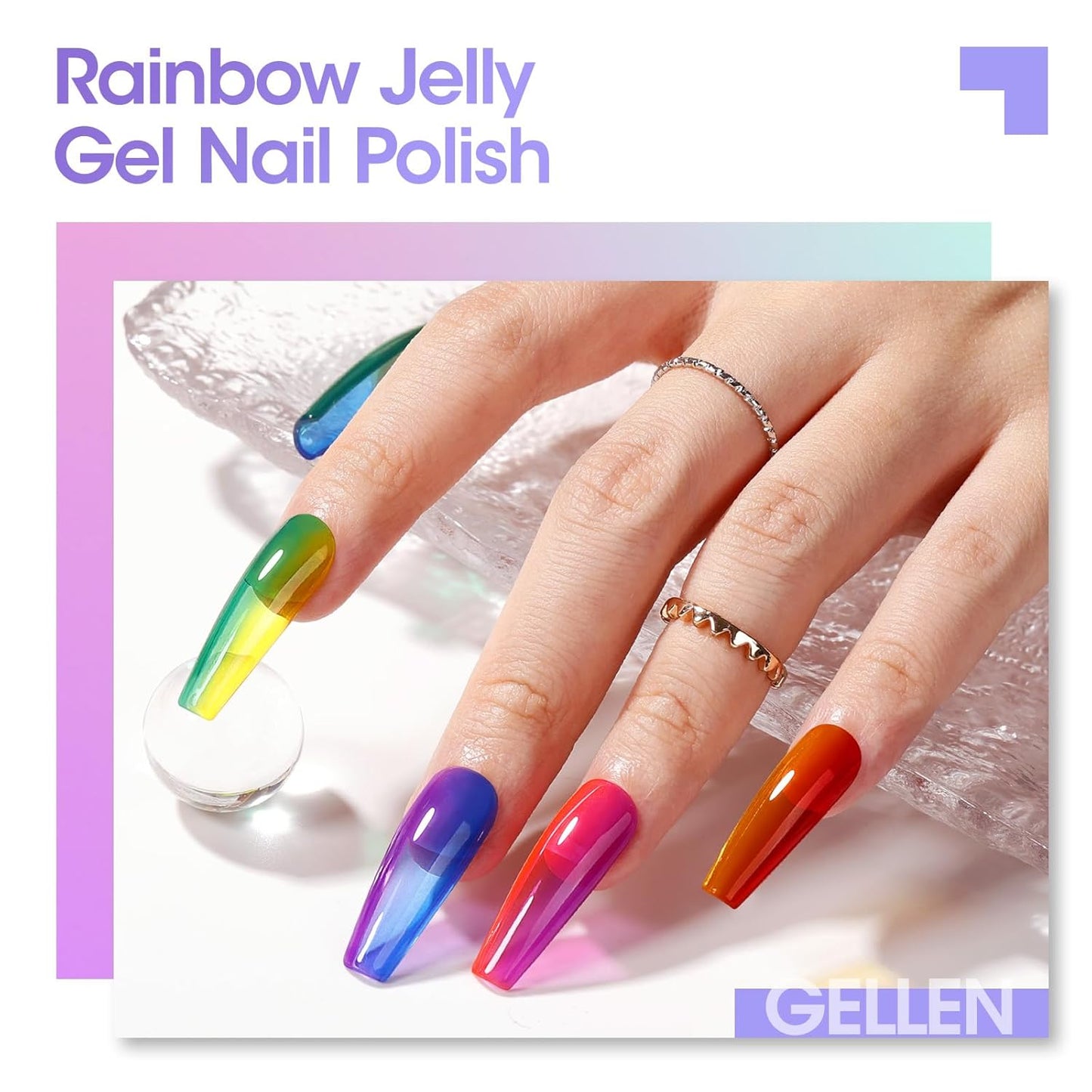 GELLEN Bright Neon Gel Polish, Sheer Pastel Jelly Nail Polish Gel, UV Light Quick Dry Long Lasting, Soak Off Glass Rainbow 6 Colors Set for Women Girls Acrylic Fingernail Toe Nails, Non Toxic