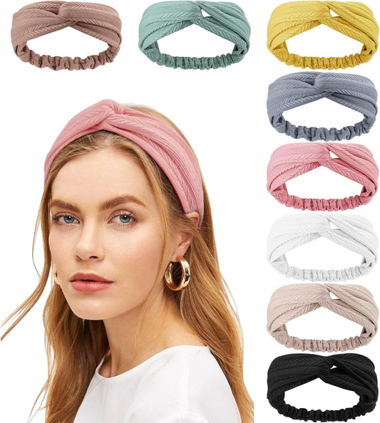 DRESHOW 8 Pack Headbands for Women Yoga Knotted Headbands Elastic Criss Cross Hair Accessories Sports Head Wrap Non Slip