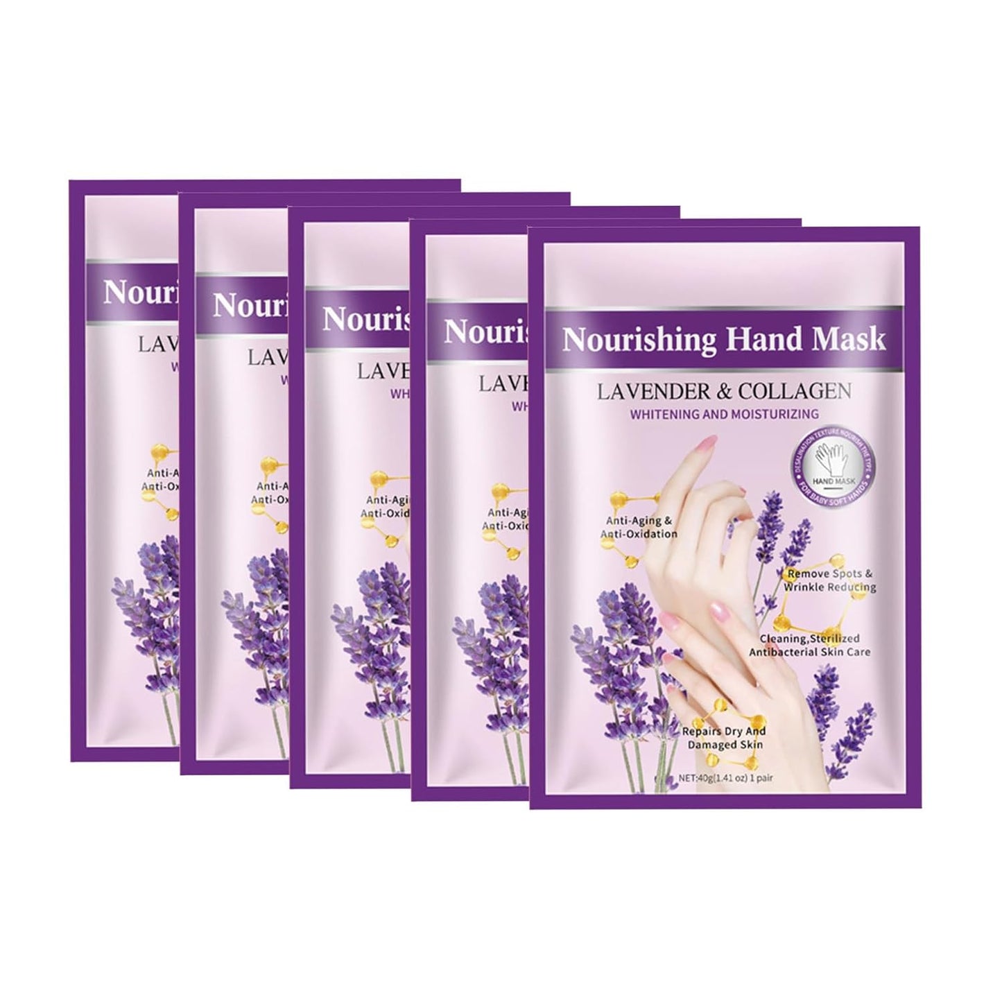 VolksRose Moisturizing Hand Mask Gloves for Dry Cracked Hands, Overnight Repair Treatment - Intensive Hydration Hand Masks with Lavender, 5 Pairs - Spa Care for Extremely Dry, Rough Skin