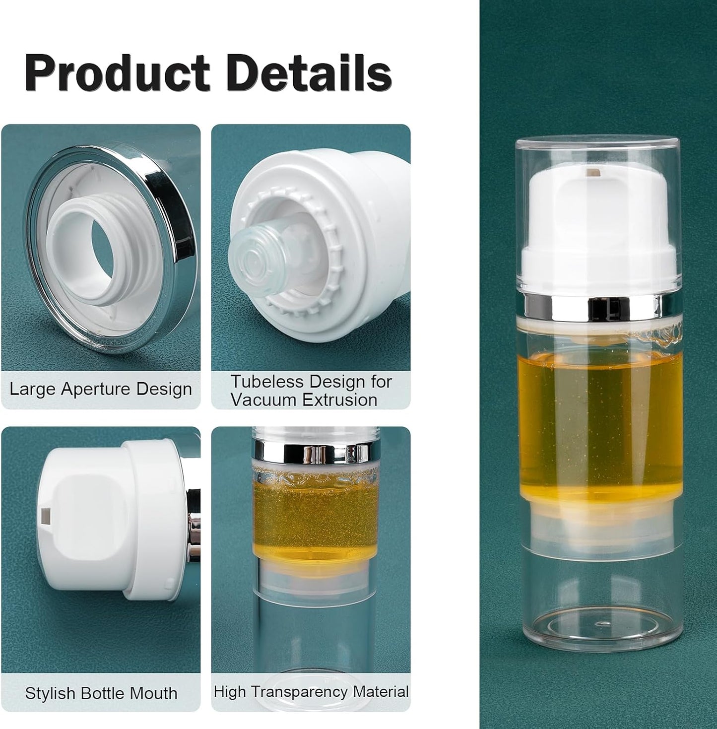 7 Pack Airless Pump Jar 1.7oz/50ml Airless Pump Bottles Empty Moisturizer Pump Dispenser Travel Pump Bottles for Lotion Toiletries Shampoo Cream with Labels(Clear)