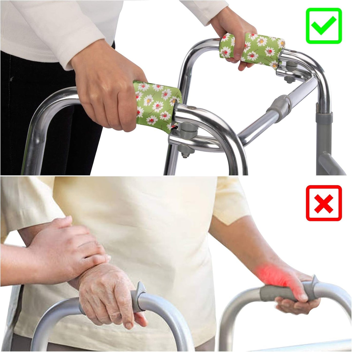 Spring Seaon Universal Walker Handle Padded -Hand Grip (2 Pack) Covers Non-Slip Cushion Padding for Folding Rolling Walker,Rollator Handle-Crutch Handle Pad Grips- Mobility Aid