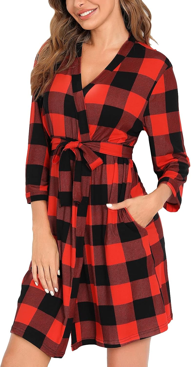 Samring Women's Lightweight Robe Soft Kimono Robes Short Bathrobe for Women Sleepwear