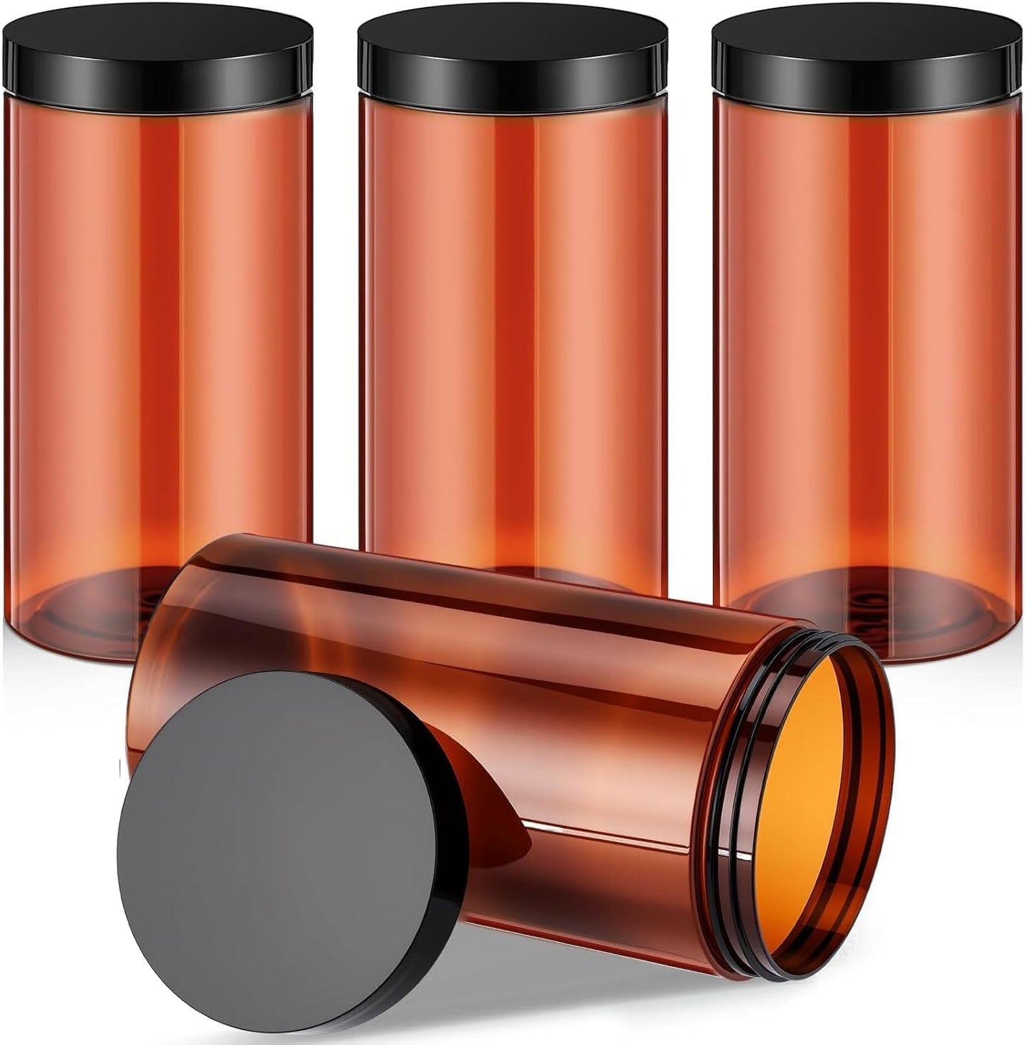 SATINIOR 12 Pack Plastic Container Jars with Lids Round Clear Travel Cosmetic Container Jars for Toiletries, Lotion, Cream, Ointments, Makeup, Rhinestone, Samples, Kitchen Storage(32 oz,Amber)