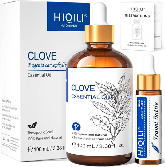 HIQILI 100ML Clove Oil for Teeth and Gums, Tooth Aches, Spray, Aromatherapy, 100% Pure Natural - 3.38 Fl Oz