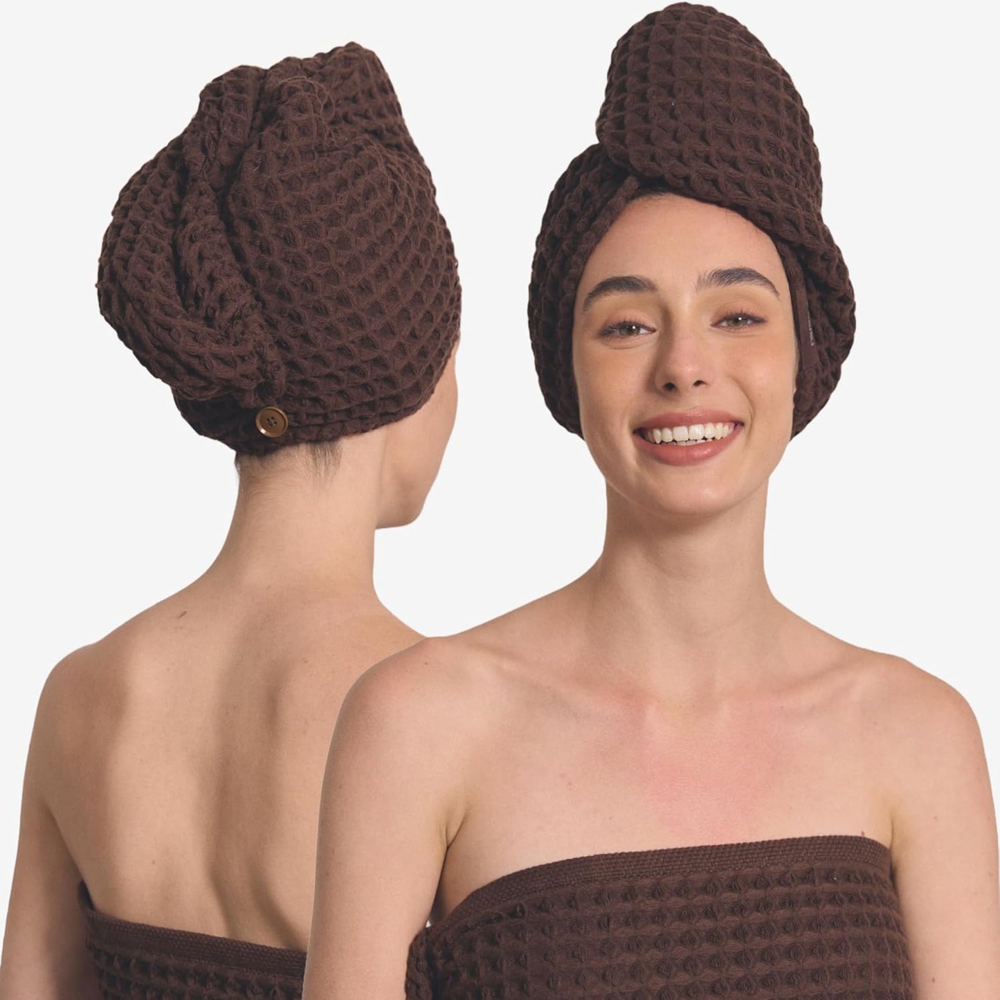 Hair Towel | 100% Cotton Silk Hair-Drying Waffle Wrap Turban for Women, Ultra-Absorbent, Anti Frizz, Hair Damage Protection for Straight and Curly Hair (Dark Cocoa, 1 Pack)