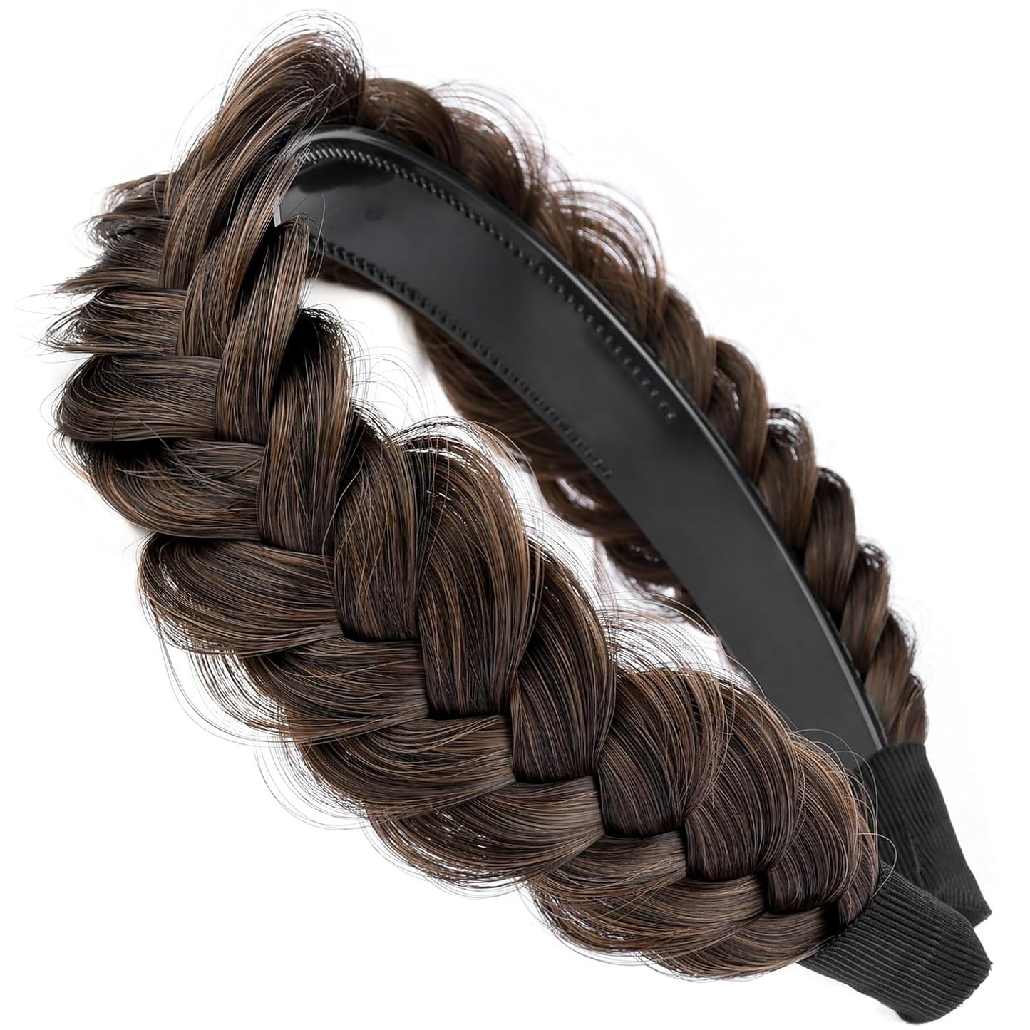 DIGUAN Headband Synthetic Hair Plaited Headband Braid With Teeth Hair Band Accessories for Women Girl Width 1.5 Inch (W-Dark Brown)