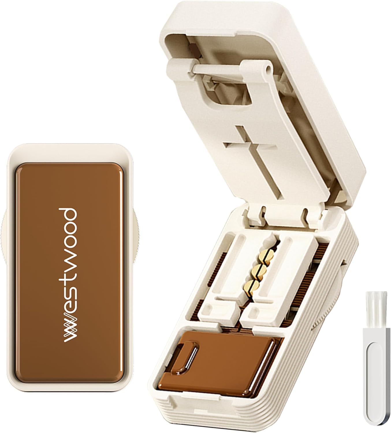 Pill Cutter Splitter for Small and Tiny Pills, 1/2 1/4 Pill Cutter for Small or Large Pills, Pill Splitter for Multiple Pills at a Time with Centering Device and Stainless Steel Blade (Brown)