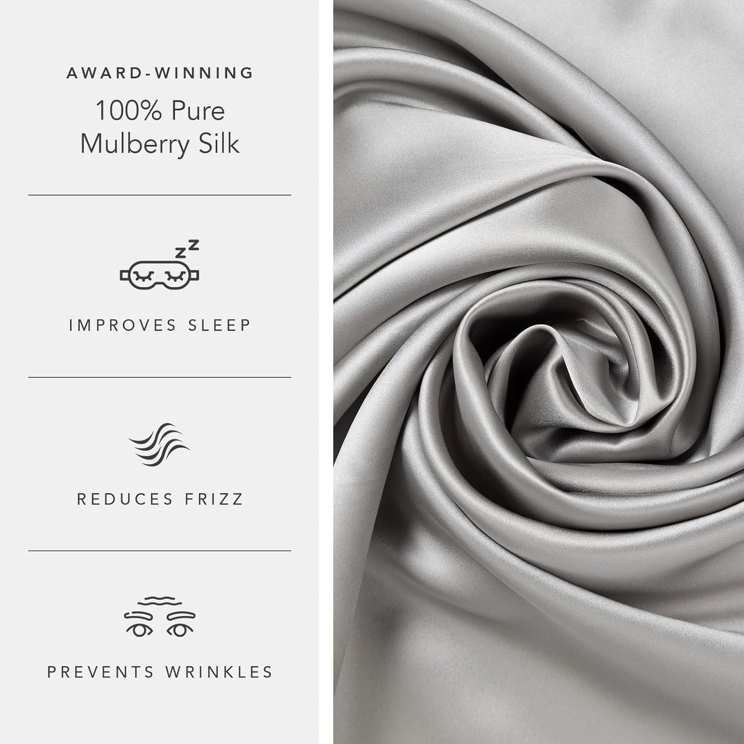 Fishers Finery 30mm 100% Pure Mulberry Silk Pillowcase 2 Pack, Quality Tested (Silver, Standard, 2 Pack)