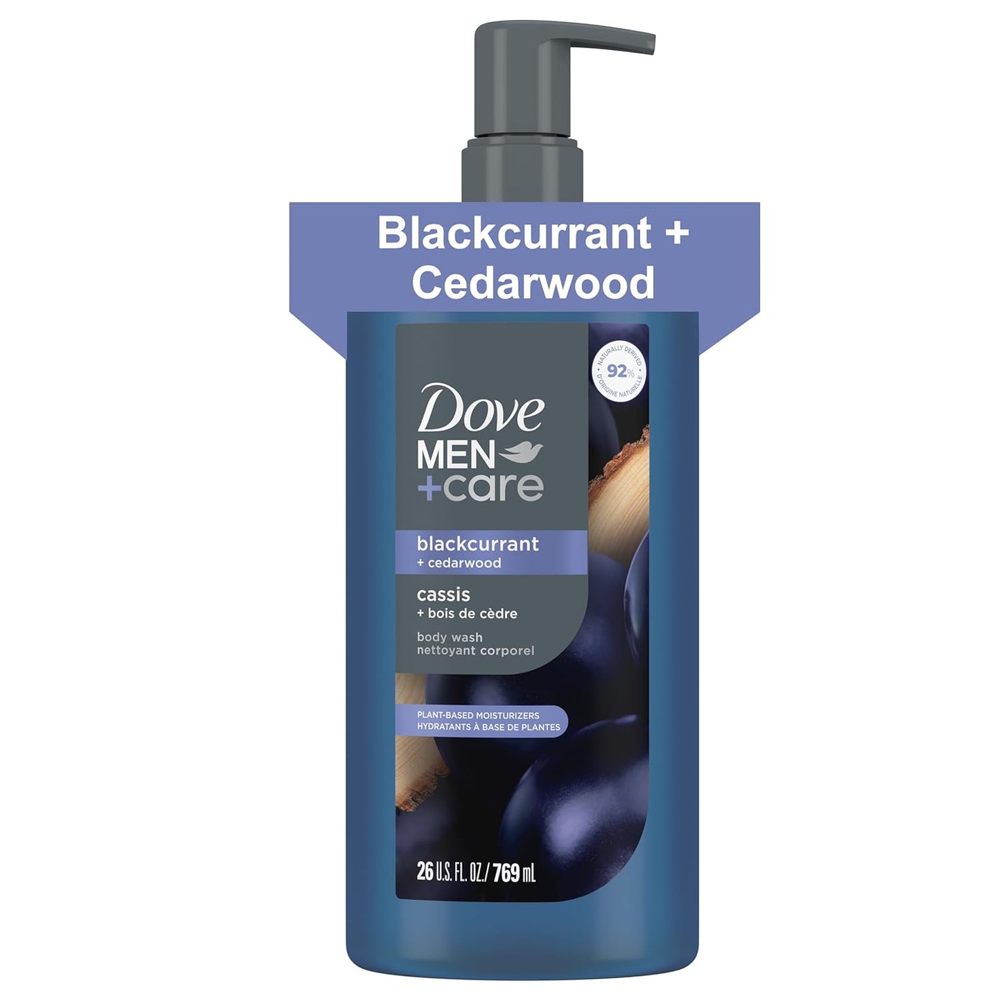 DOVE MEN + CARE Blackcurrant + Cedarwood Plant-Based Moisturizing Body Wash for Men, 26oz