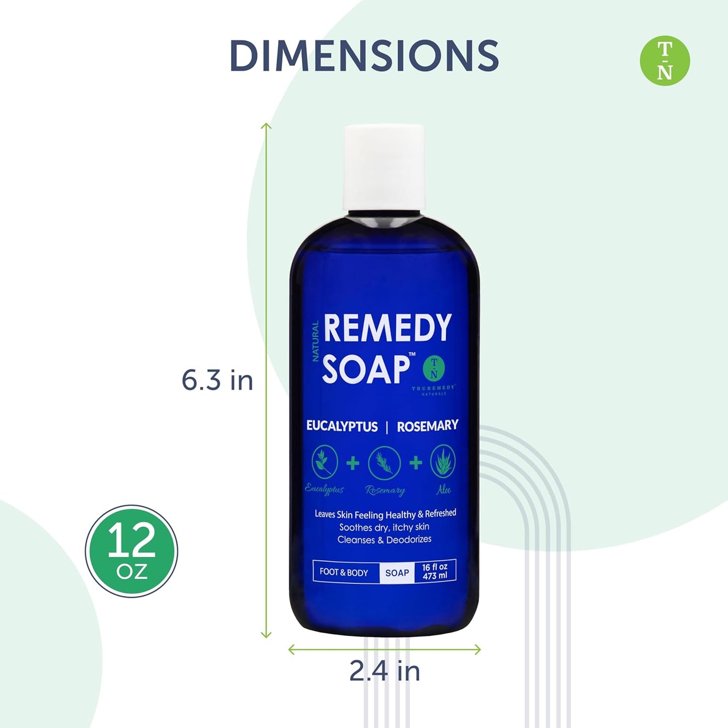 Truremedy Naturals Eucalyptus Rosemary Body Wash - Therapeutic and Relaxing Body Wash for Men and Women - Hydrating and Soothing Shower Gel - Organic Eucalyptus, Rosemary, Jojoba, Aloe - 12oz