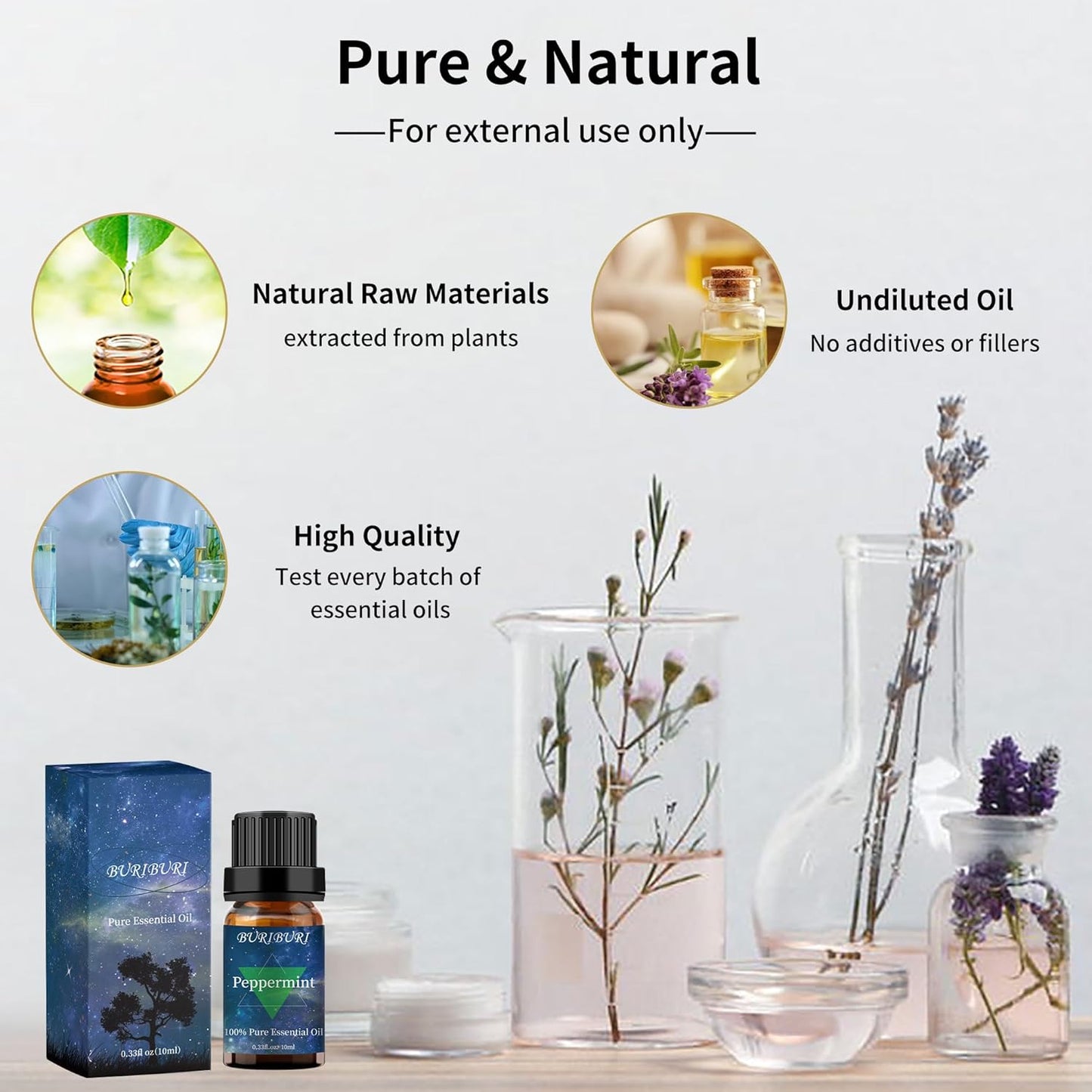 BURIBURI Eucalyptus Oil and Peppermint Essential Oil, 100% Pure, Undiluted, Natural, Organic Aromatherapy Eucalyptus Essential Oils Gift Set, 10MLx2