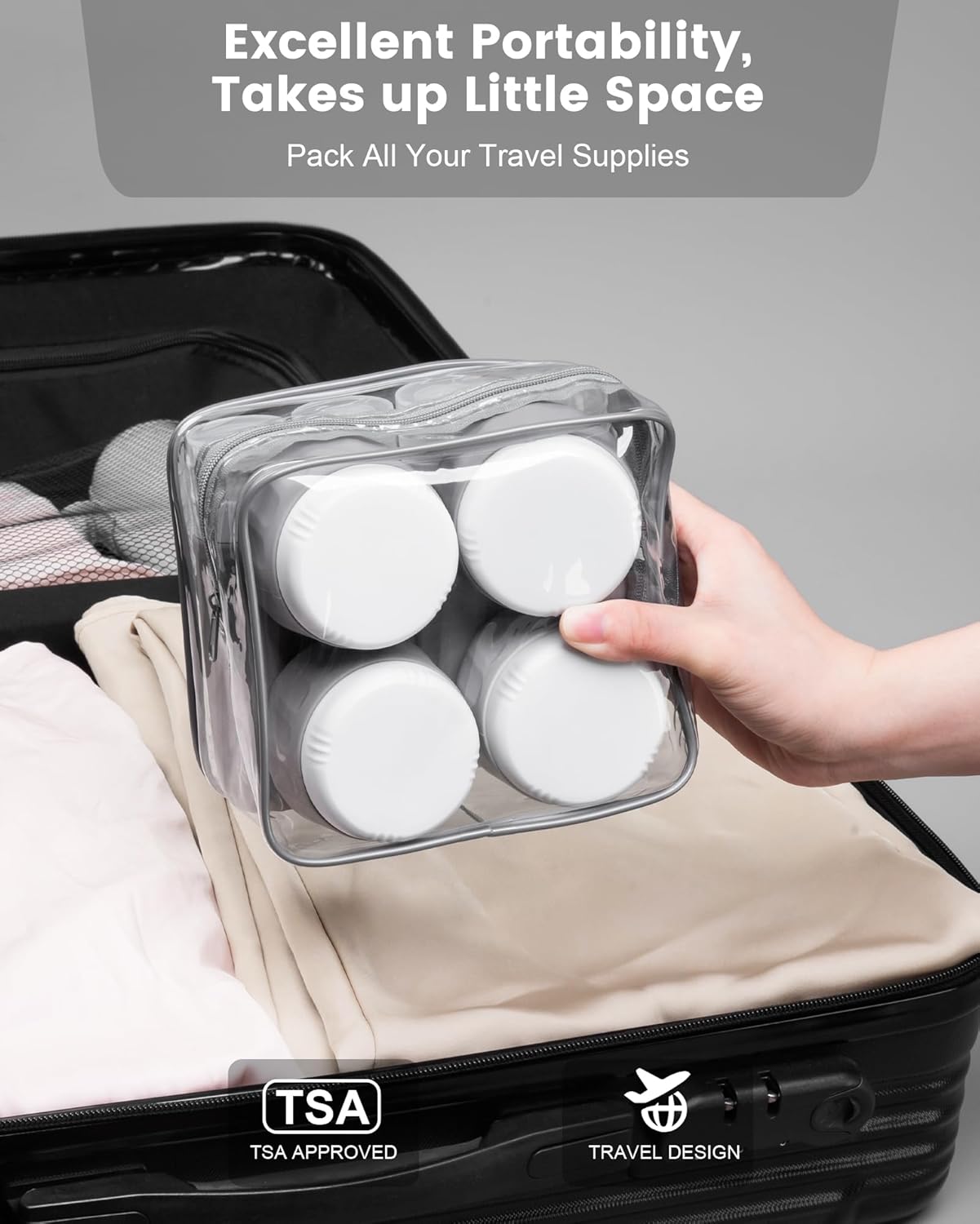 Travel Bottles for Toiletries 8 Pack, Travel Size Toiletries, Tsa Approved Travel Size Containers 3oz, with Travel Essentials Clear Bag, Leak Proof Silicone Squeezable Creams Jars