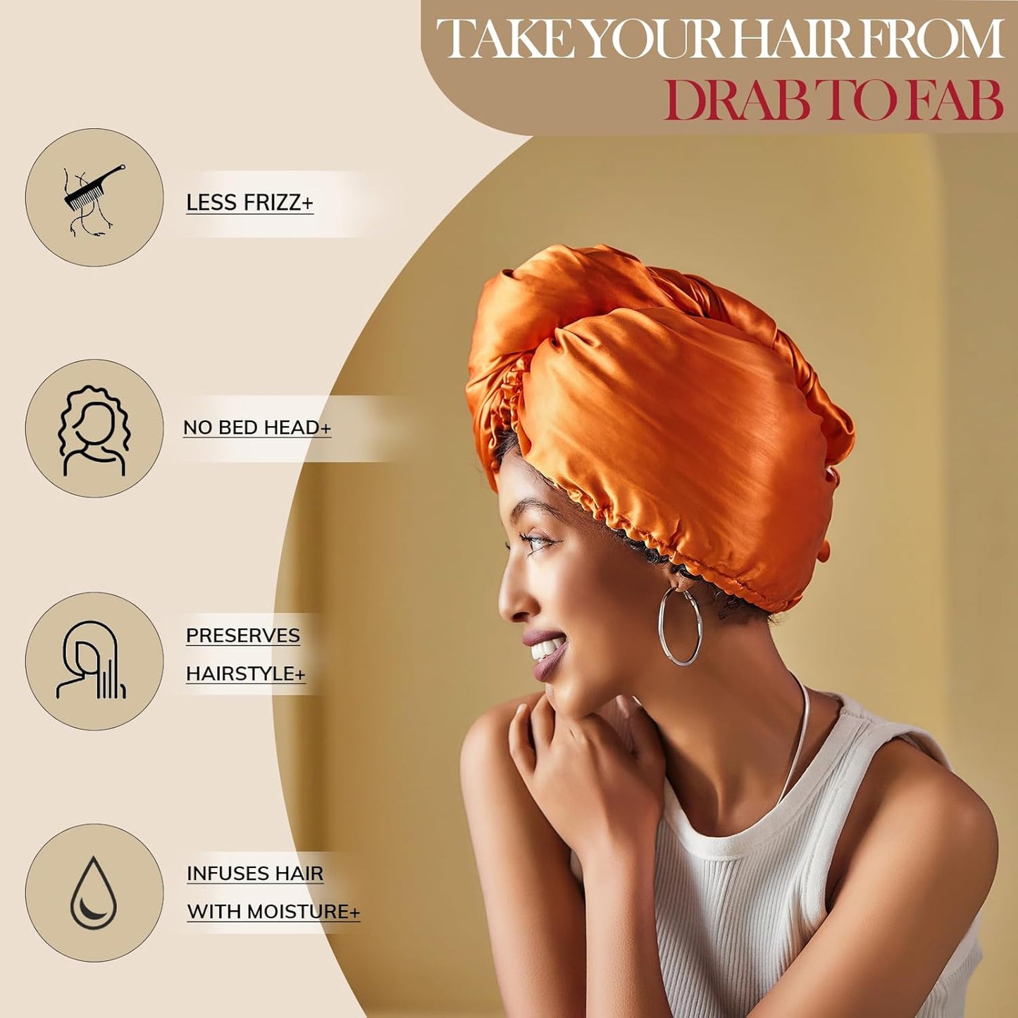 PROMEED Long Silk Hair Turban with Hyaluronic Acid Infusion, 100% 23 Momme Mulberry Silk Bonnet Hair Wrap for Sleeping