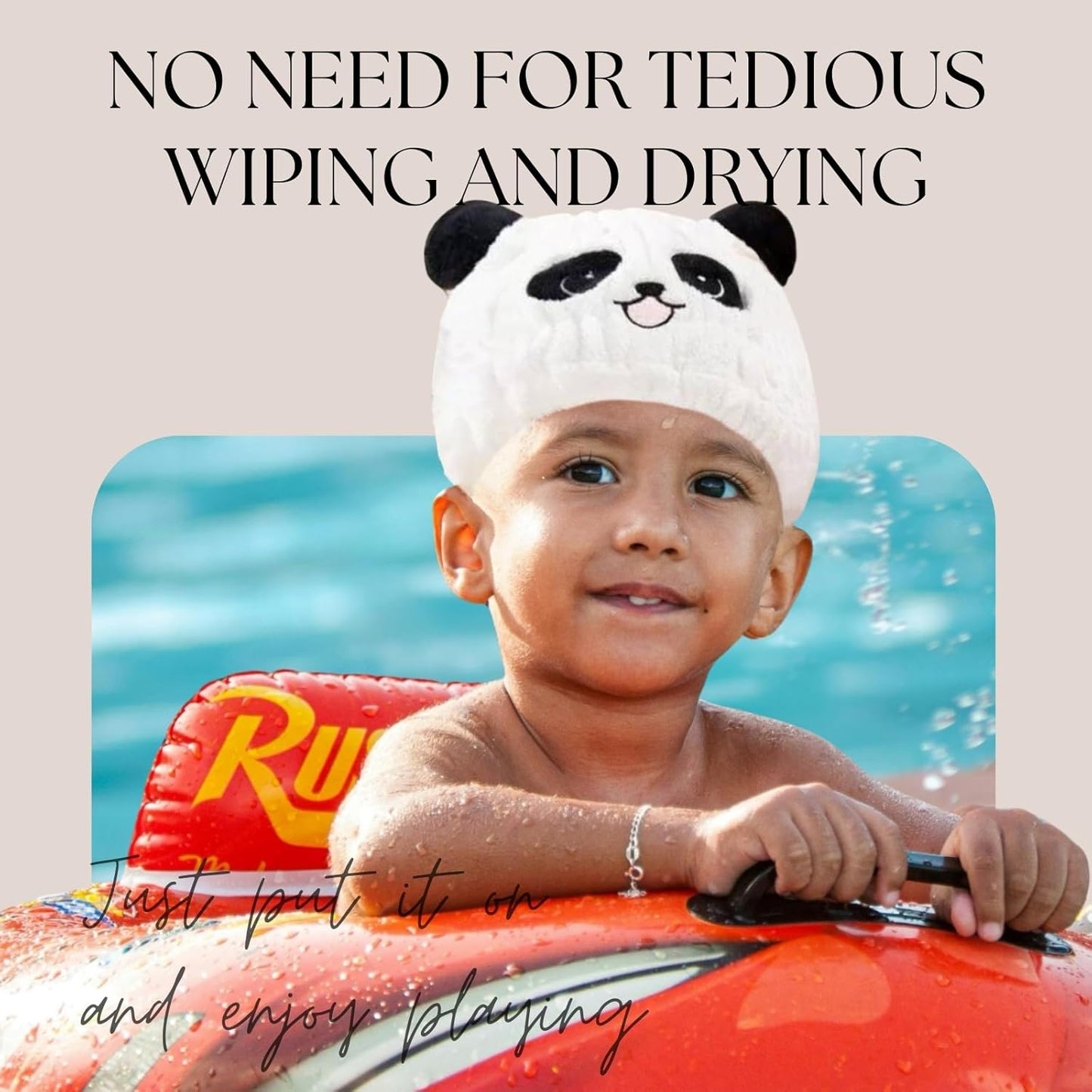 Microfiber Hair Towel Wrap for Kids, Panda Dry Hair Cap Suck Water, Absorbent Quick Girls Boys Hair Drying Towel, Lightweight Bouncy Hat Headscarf for Wet Hair