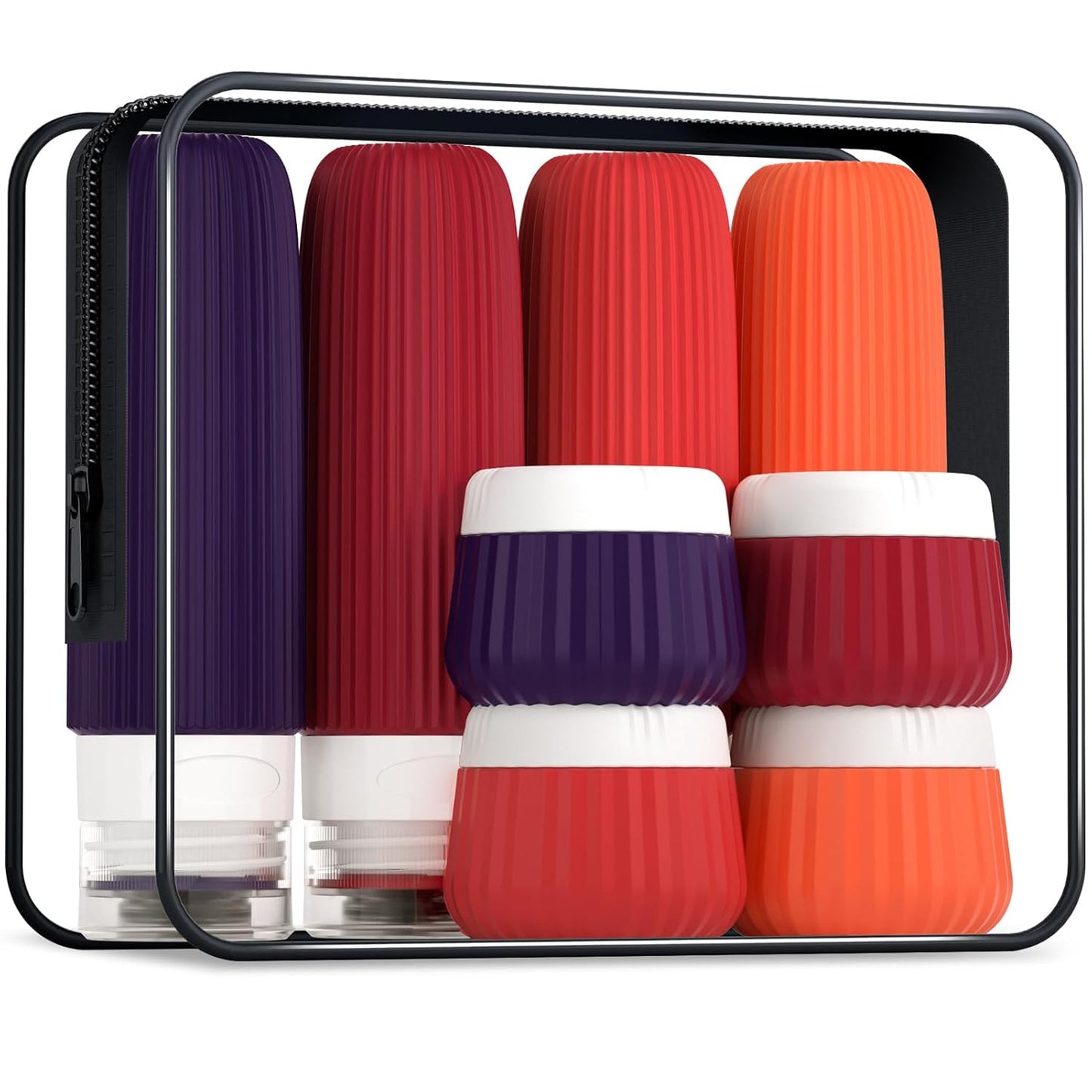 Travel Bottles for Toiletries 8 Pack, TSA Approved 3 oz Travel Containers, Clear Bag, Leak Proof Silicone Squeezable Jars
