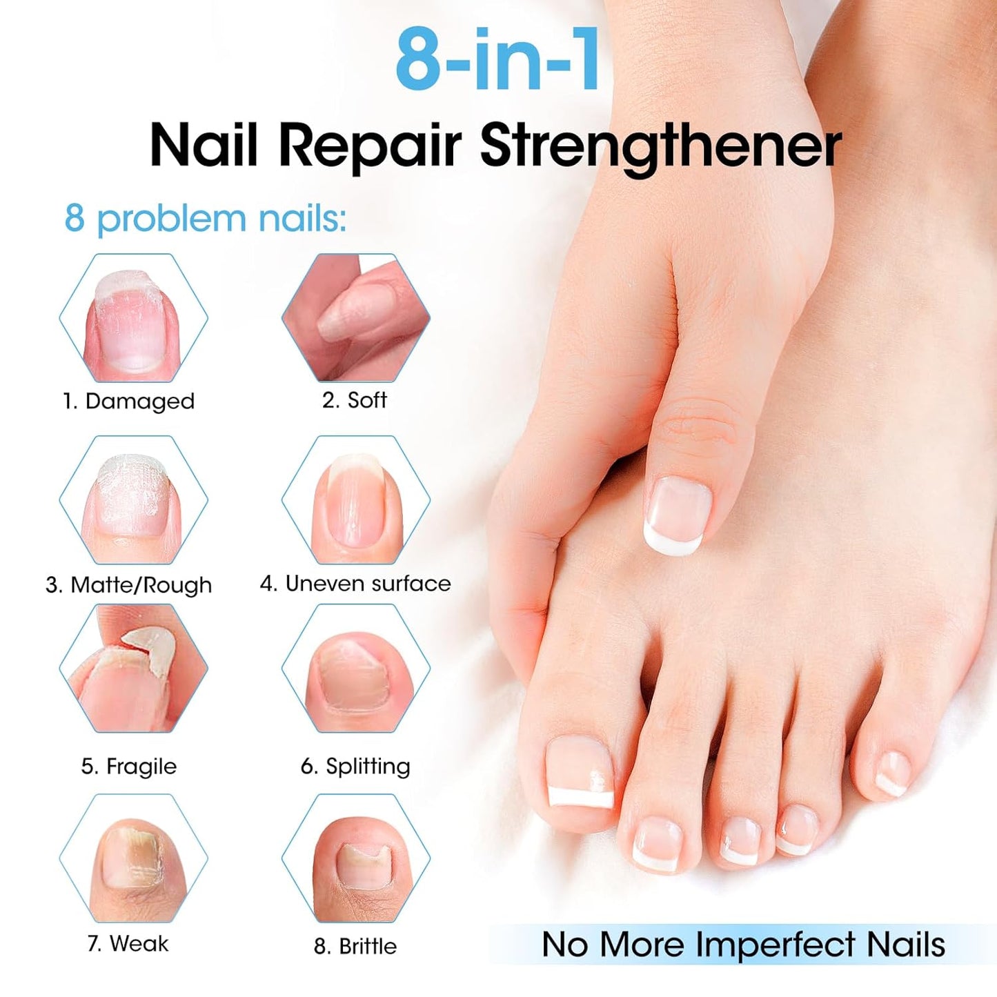 GELLEN Ocean Scent Nail Strengthener, 8-In-1 Pro Care Nail Repair Growth Serum for Thin Damaged Nails, Air Dry Clear Finish, Non-Polish, Keratin Calcium Nourishes Strengthens & Growth