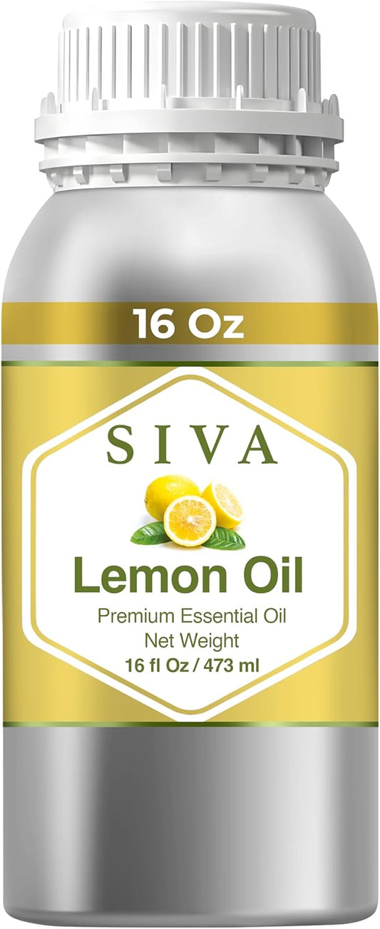 Siva Lemon Essential Oil - 16 Fl Oz – Natural Lemon Oil - for Diffuser, Face, Skin Care, Aromatherapy, Hair Care, Scalp and Body Massage