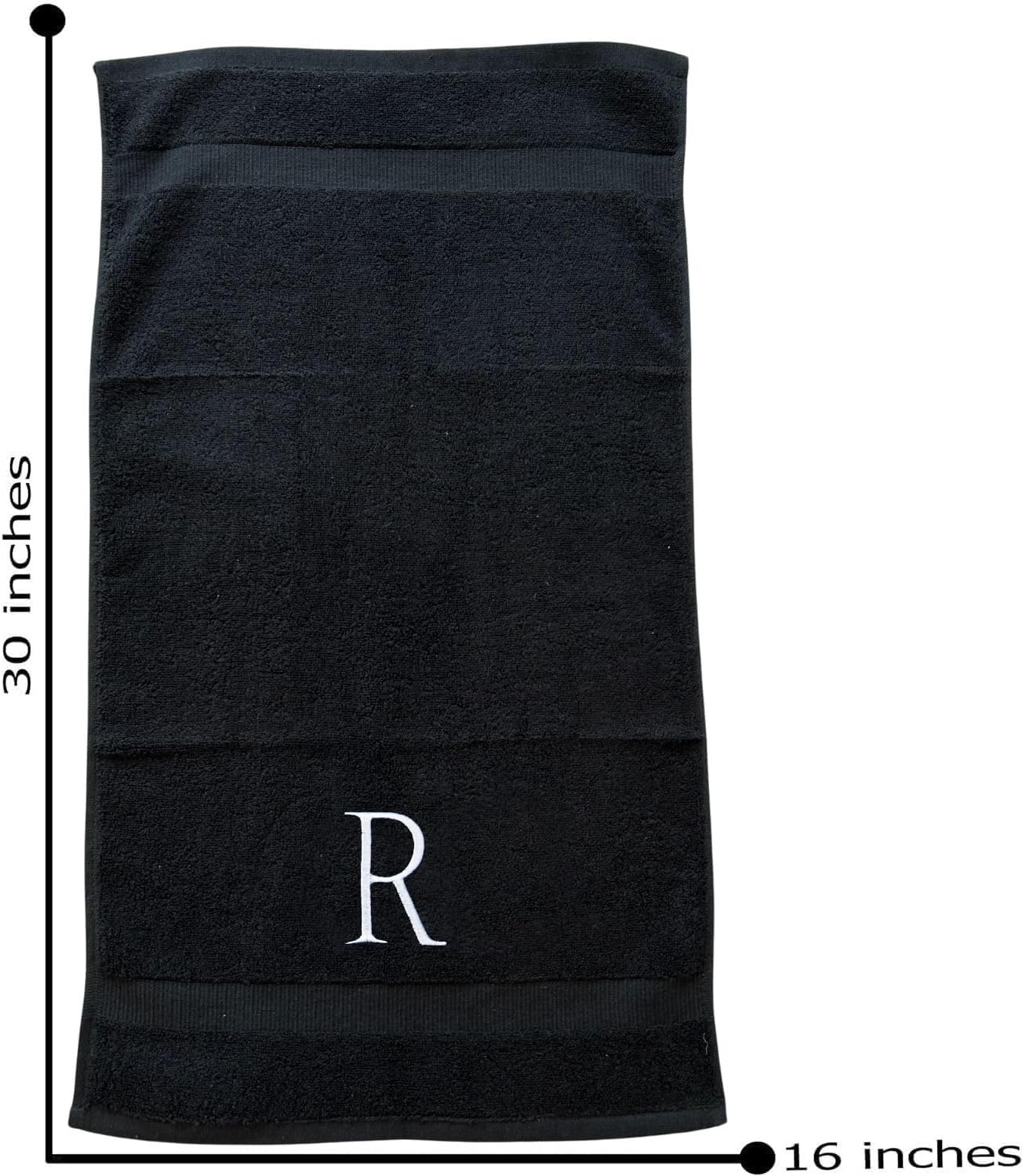 White and Black Monogrammed Hand Towel - Monogram Initial Hotel Quality Decorative Embroidered Luxury Towel for Powder Room, Spa - GOTS Organic Certified - Pack of 2, Letter R