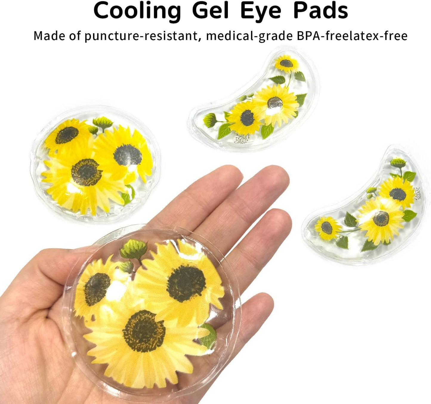 4PCS Gel Eye Ice Pack Set, Cold & Hot Compress, Reusable Cooling Gel Pads for Strain Relief, Swelling, Dark Circles, Redness, Puffy Eyes, Surgery Recovery(4 Yellow flowers)