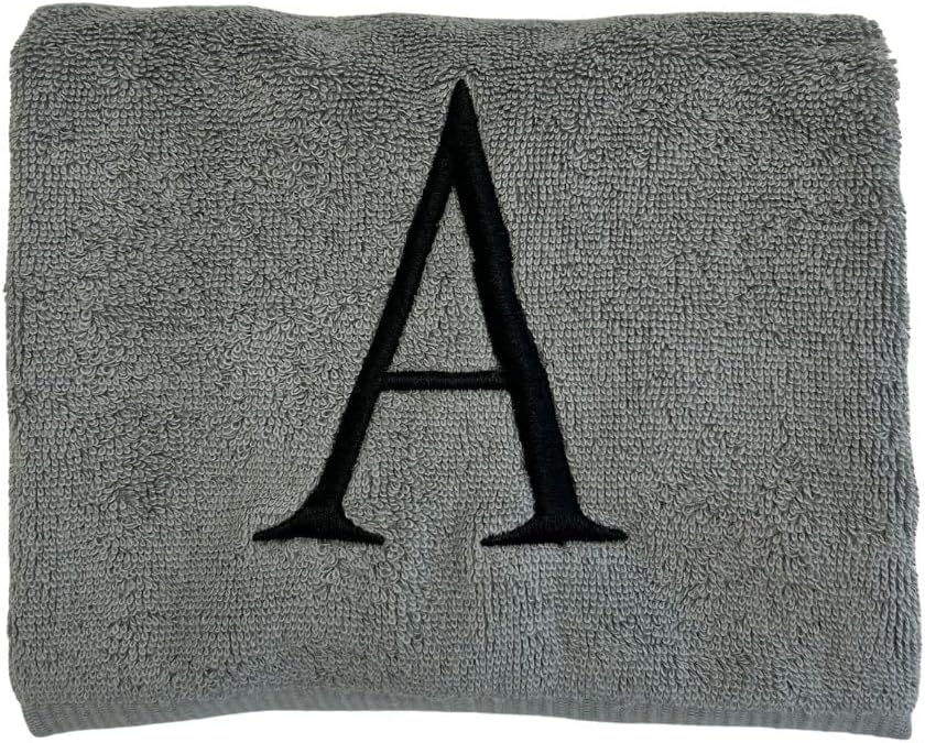 Gray Initial Hand Towel for Bathroom - Monogrammed Luxury Hotel Quality Decorative Embroidered Towel for Powder Room, Spa - GOTS Organic Certified - Set of 2 Black Letter B