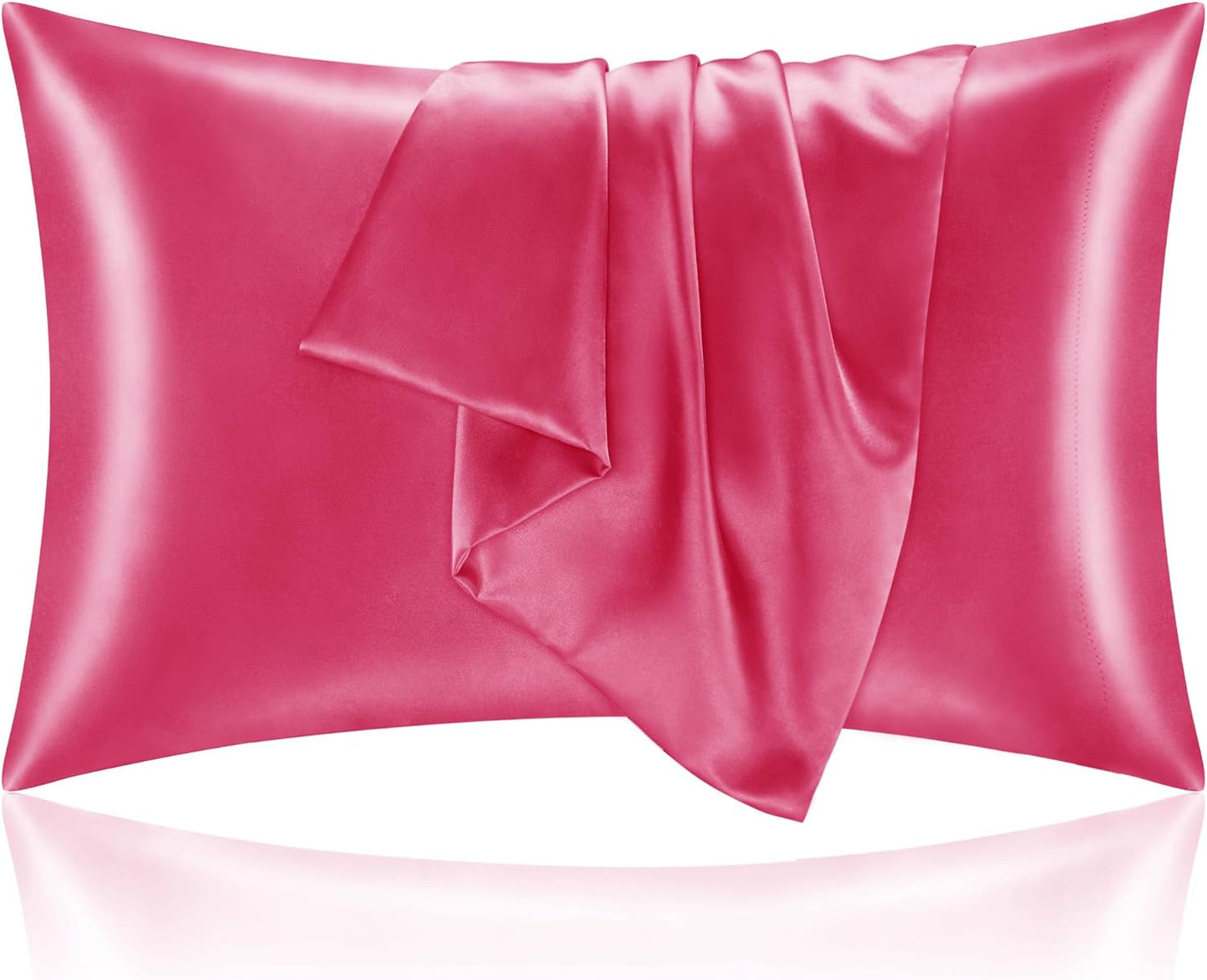 BEDELITE Satin Pillowcase for Hair and Skin, Super Soft and Cooling Similar to Silk Pillow Cases 2 Pack with Envelope Closure, Gift for Women Men(20"x30" Queen Size, Hot Pink)