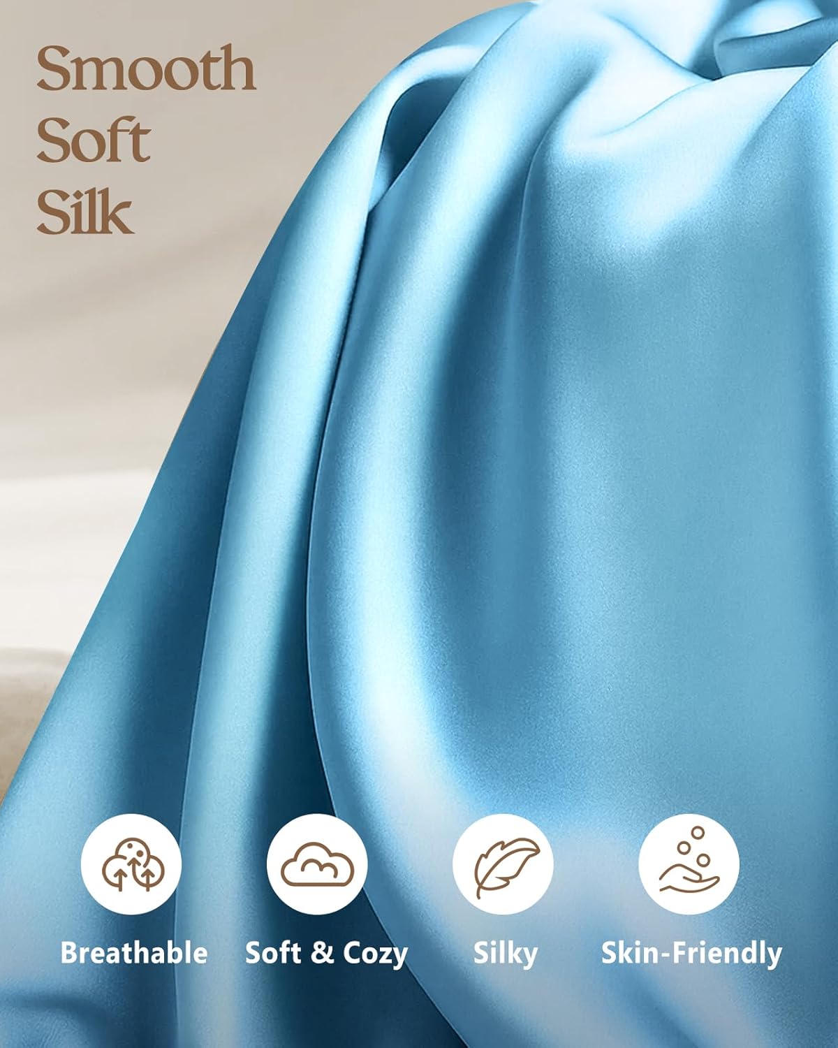 Silk Pillowcase 2 Pack - Pillow Cases Queen Set of 2 Size 20" x 30" for Hair and Skin Smooth Soft Breathable with Hidden Zipper Cooling Pillow Covers for Women, Light Blue