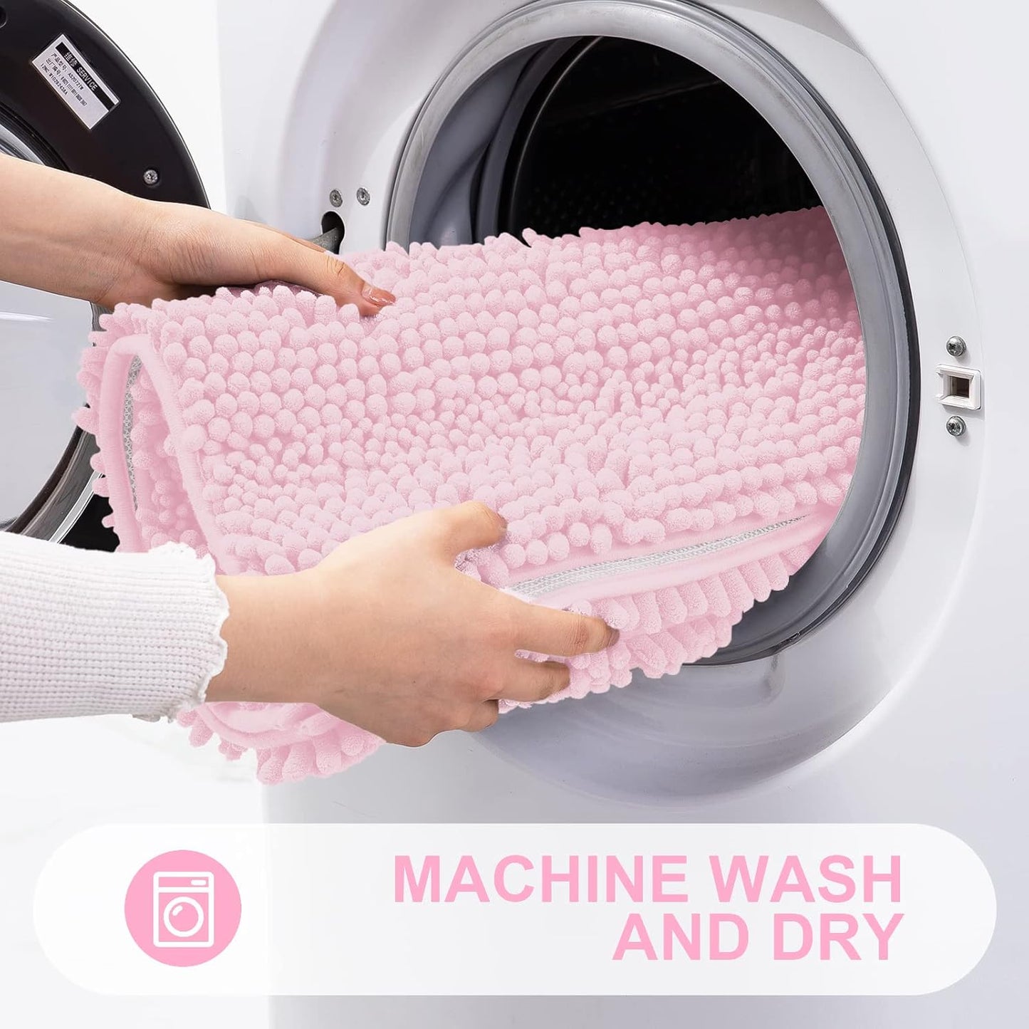 Grandaily Chenille Striped Bathroom Rugs 36x24, Extra Thick and Absorbent Bath Mats, Non-Slip Soft Plush Shaggy Shower Carpet, Machine Wash Dry, Bath Rug for Bathroom, (Large, Pink)