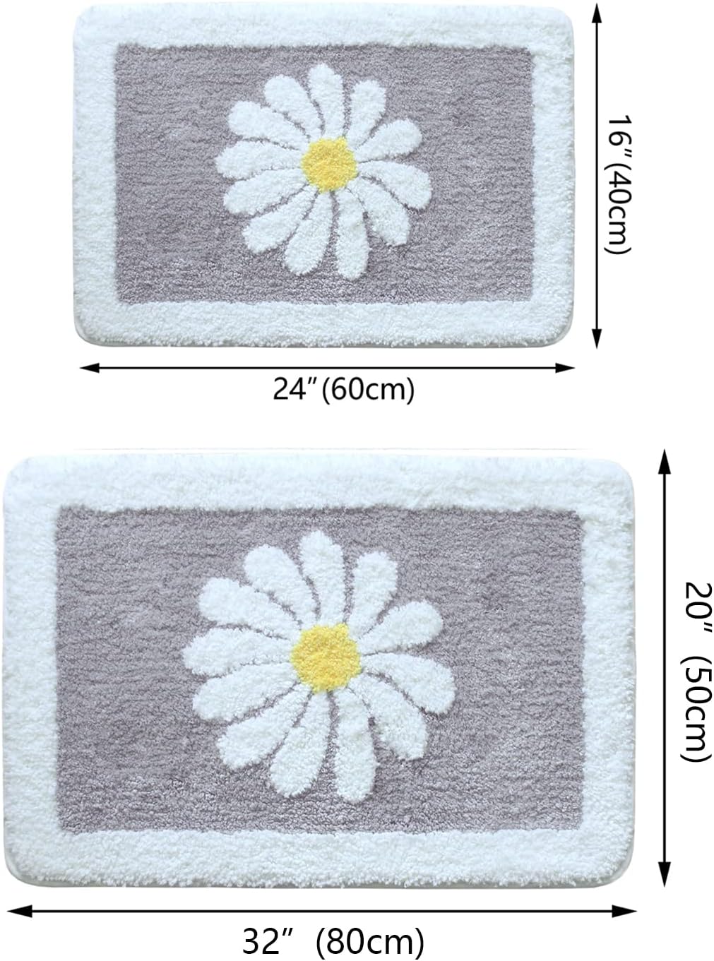 Bathroom Rugs, White Flower Fluffy Soft Superfine Fiber Rugs Non Slip Machine Wash Plush Bath Rugs for Bathroom Shower Room (20x32, Gray)